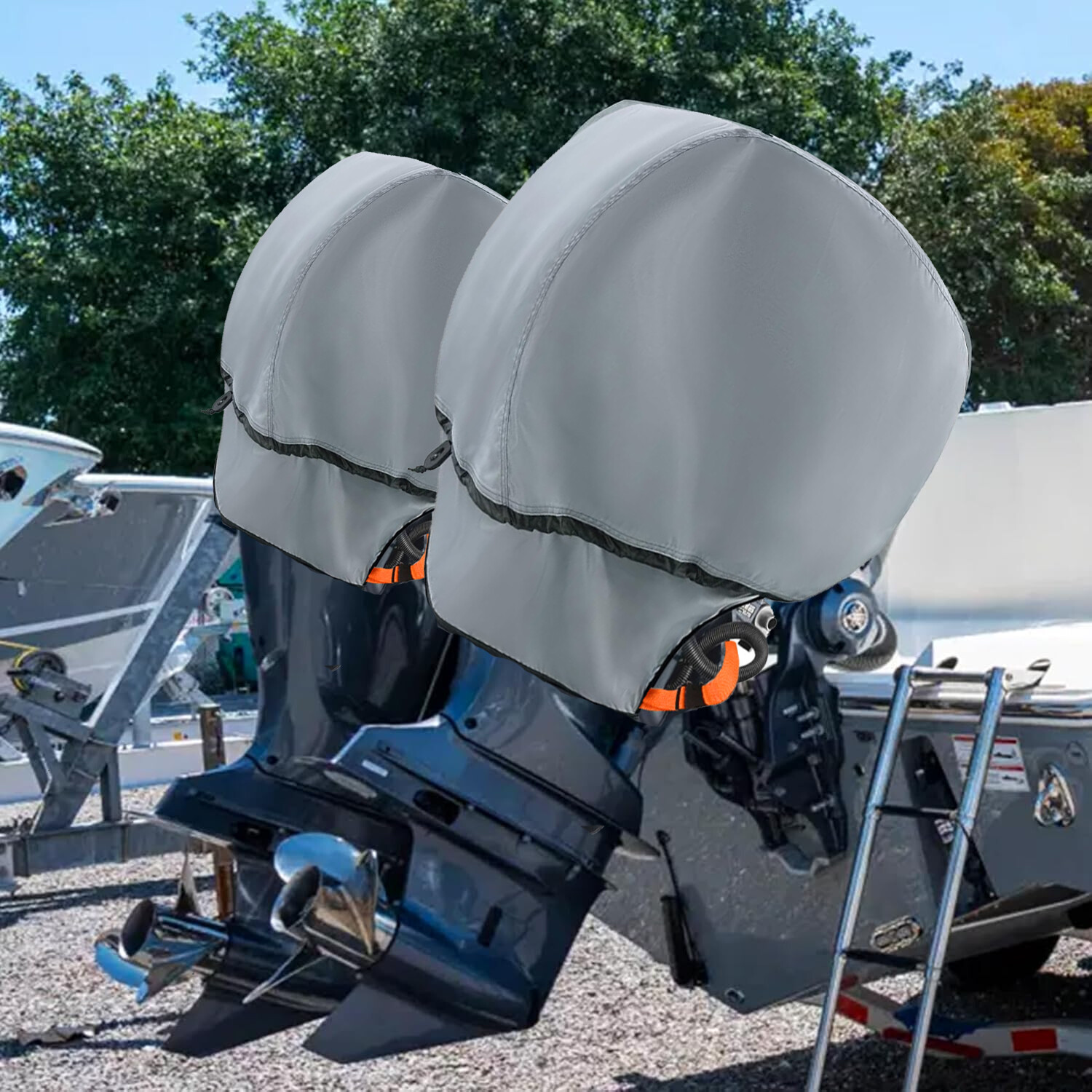 600D Heavy Duty Waterproof Outboard Motor Cover,Boat Engine Hood For 225-300 HP