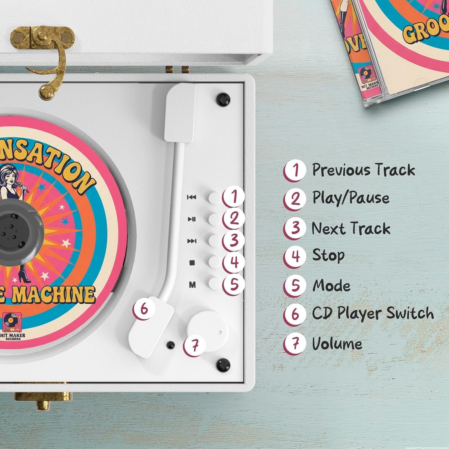 KLIM Retro CD Player – Vintage Style Portable Boombox w/Bluetooth, USB - White