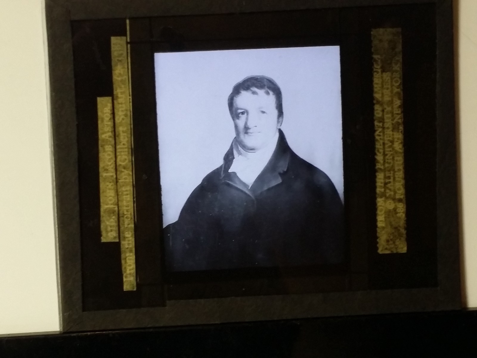 John Jacob Astor, Magic Lantern Glass Slide, from a Gilbert Stuart Portrait