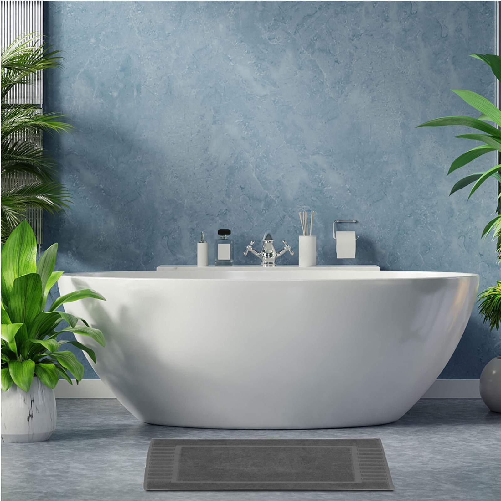 Luxury Grey Bath Mat Floor Towel Set Absorbent - 100% Cotton 22"x34", 2 Pack