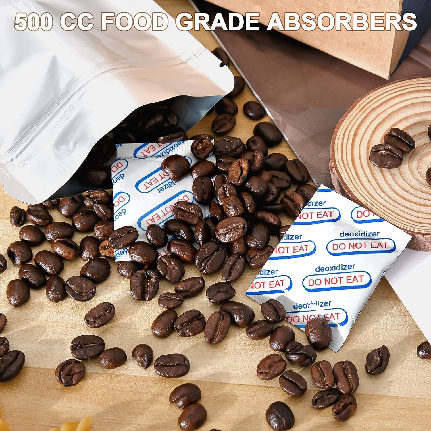500cc Oxygen Absorbers for Food Storage - 100 Count (20x Packs of 5) - for Long
