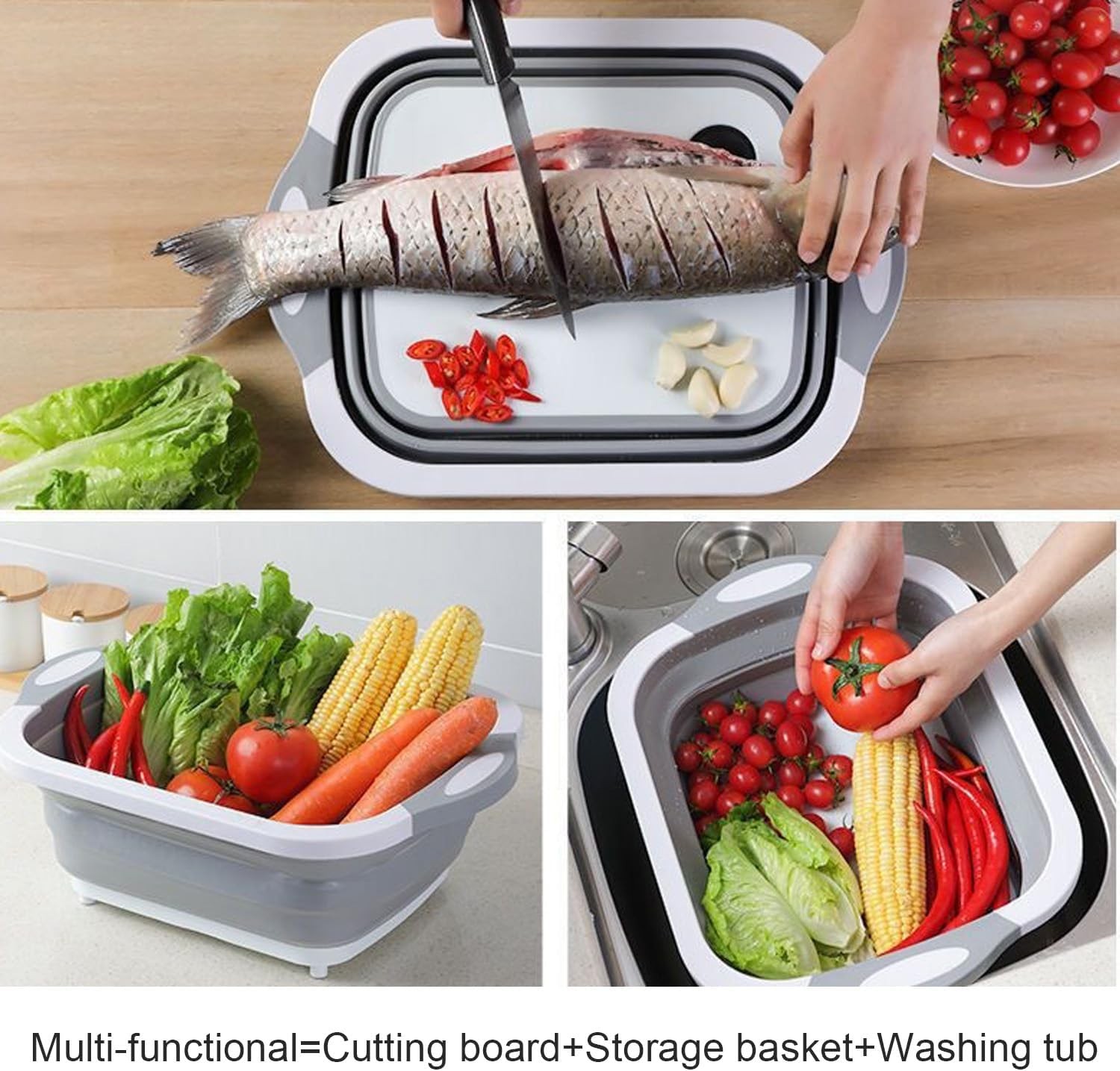 Camping Collapsible Cutting Board Dish Basin BBQ Prep Tub Camp Sink Dish Washing