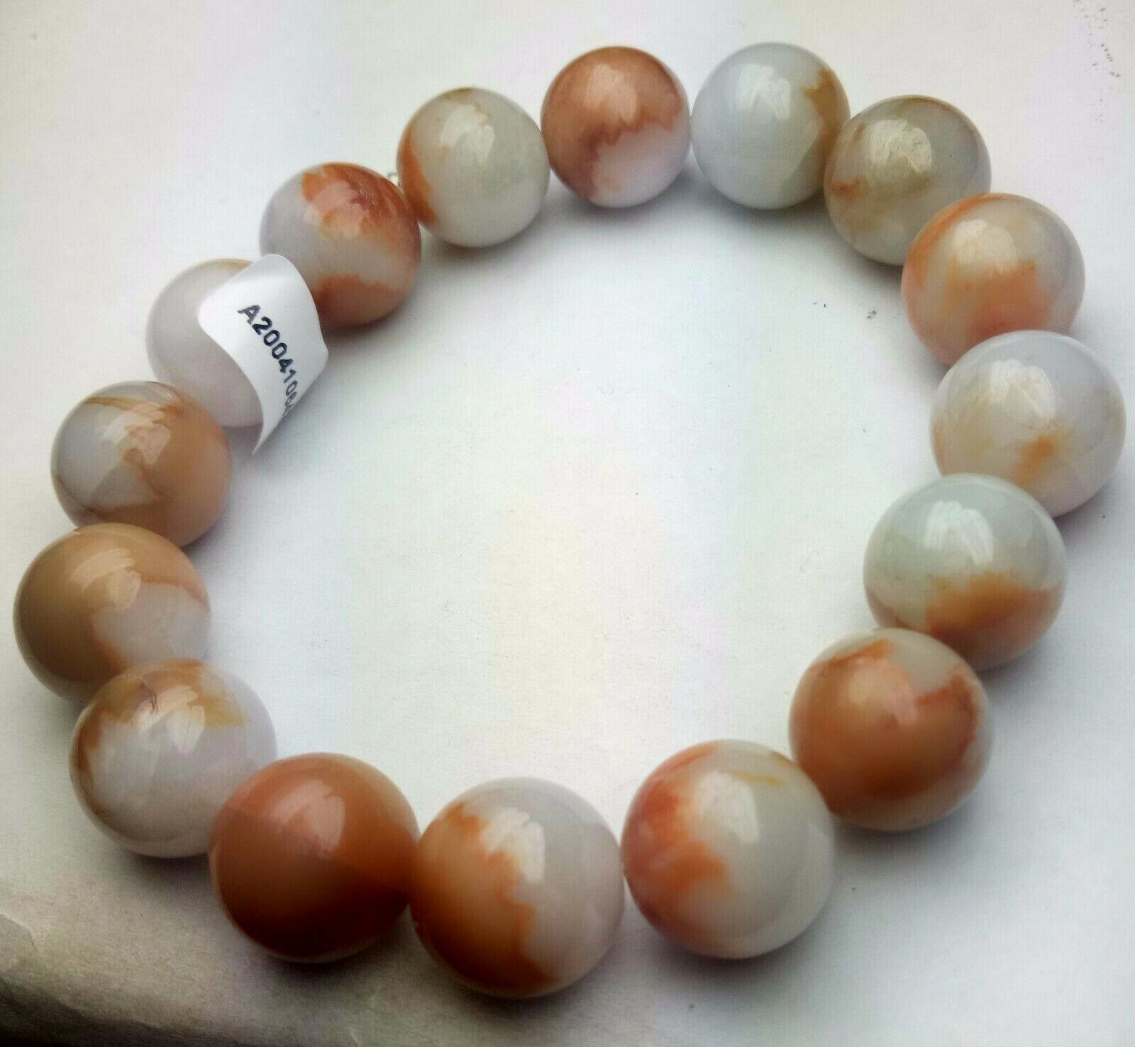 Certified Orange Brown White Natural A Jade Jadeite 12mm Bead Stretchy Bracelet