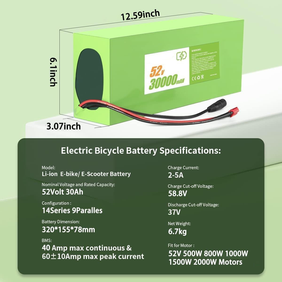 52V 30Ah Ebike Lithium Battery for 200W-2000W Ebike Electric Bicycle Scooter