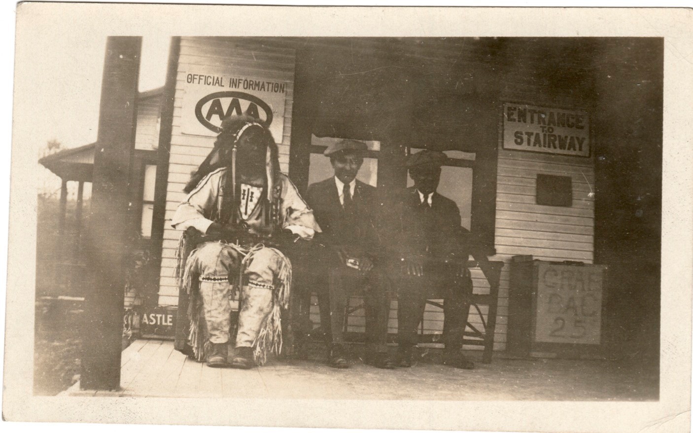 Native American Chief Leader Photograph with White Men AAA Train Depot?