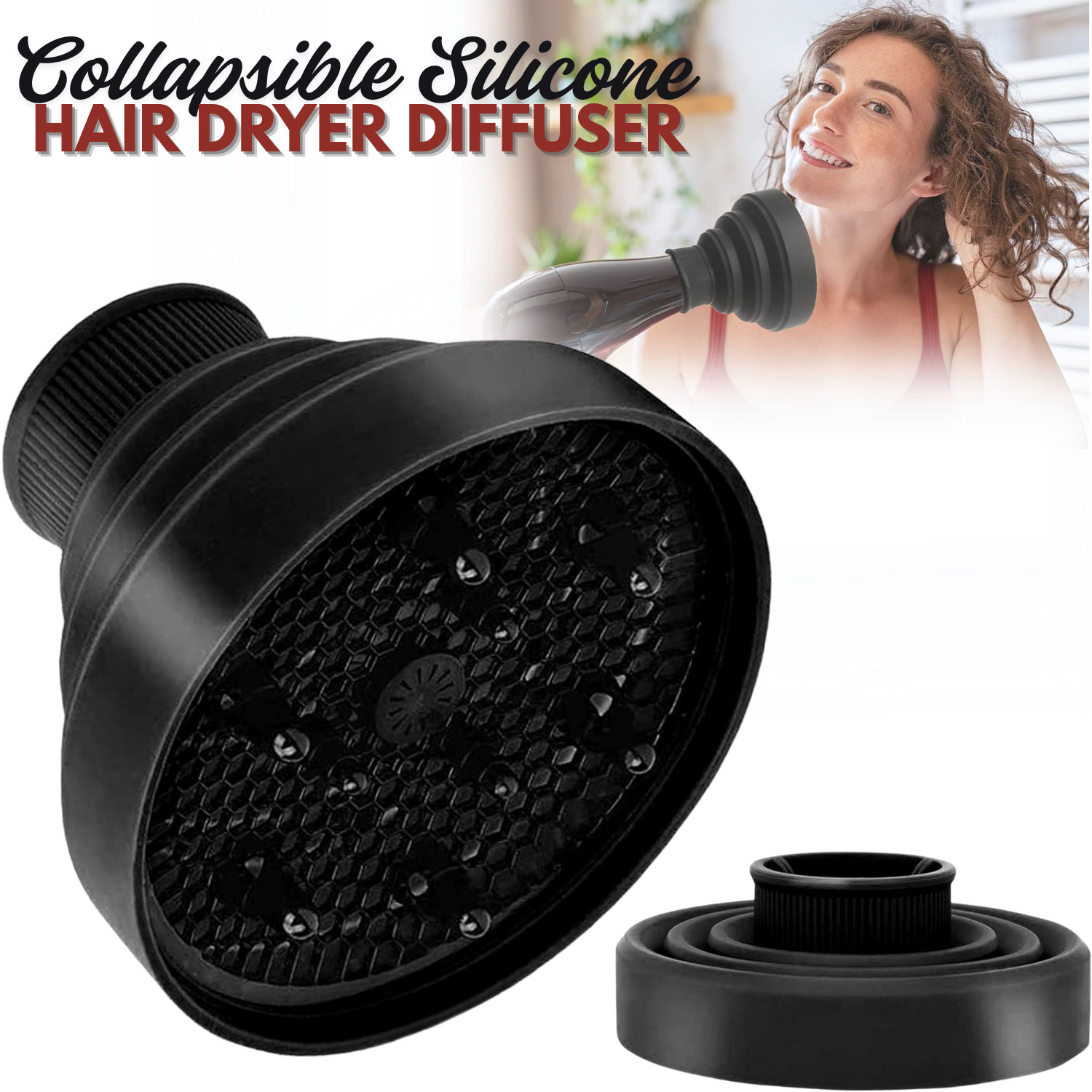 Universal Collapsible Silicone Hair Blow Dryer Diffuser Attachment for Travel