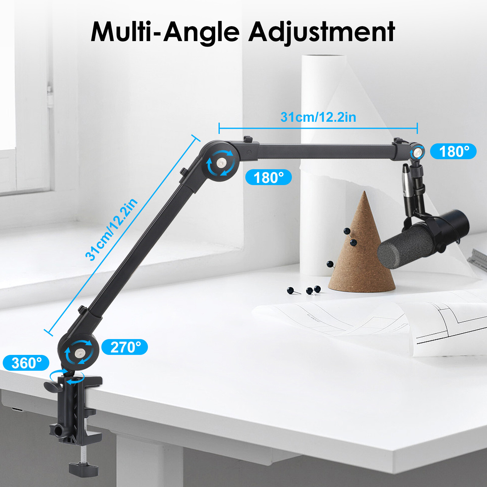 Microphone Boom Arm with Desk Mount 360° Rotatable Adjustable Studio Mic Stand
