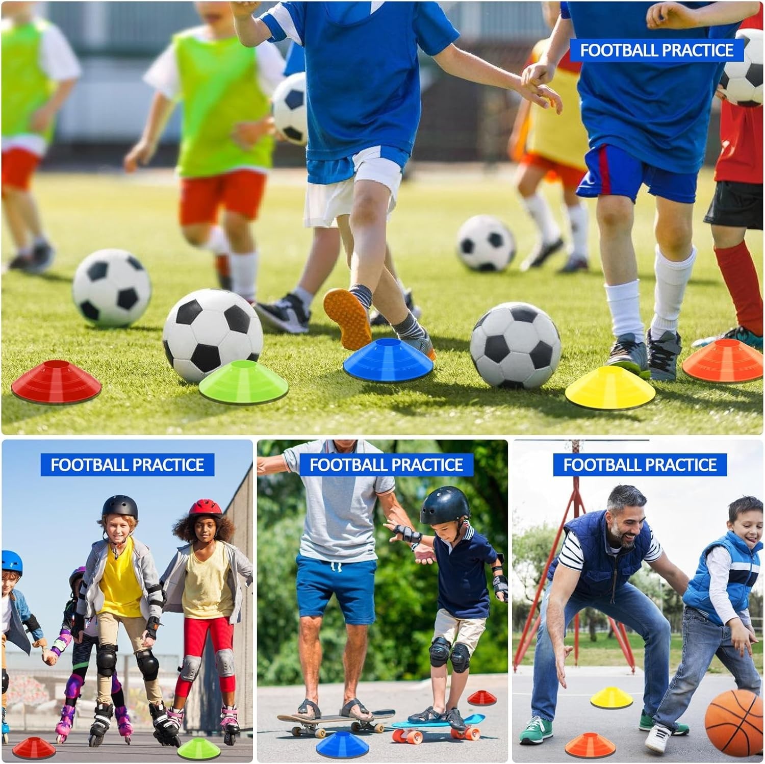 Soccer Cones for Training, 100/15 Pack Agility Cones with Carry Bag,Multi-Color