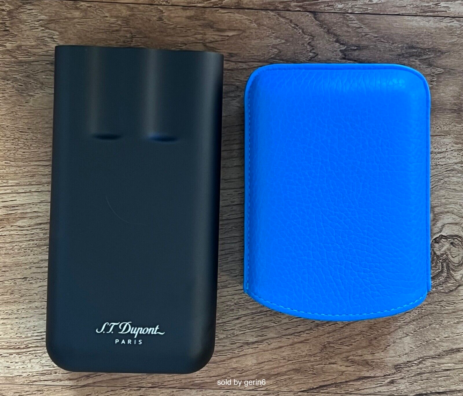 S.T. Dupont Fluo Blue Case For 3 Cigars Leather & Metal 183416 New In Box