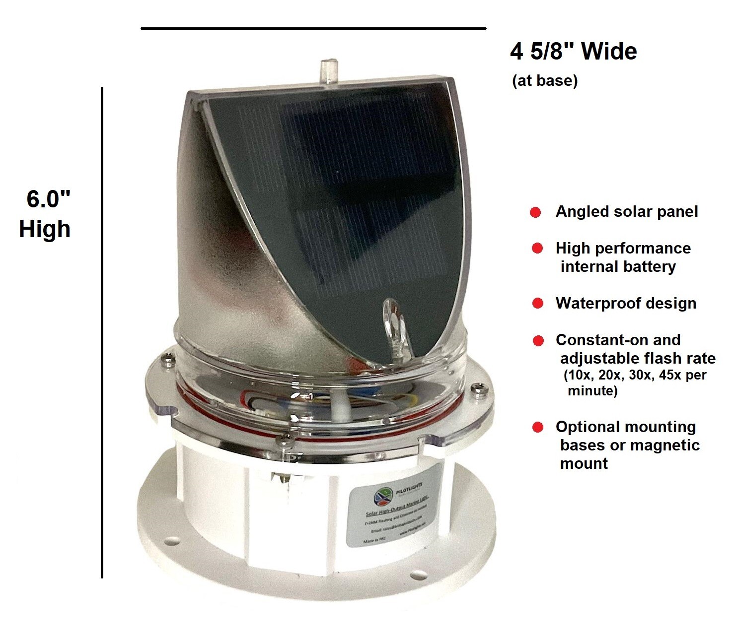 Marine Solar Warning Light - PRO WHITE LED Marine Dock Barge Safety Beacon Light