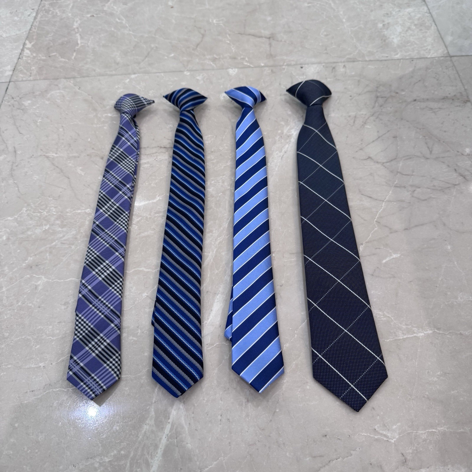 Lot Of 4 Youth Little Boys Clip On Ties Blue Purple Black White Assorted Colors