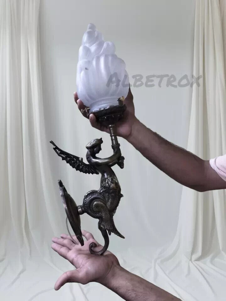 Antique Vintage Art Deco Brass Mermaid Wall Sconces - Nouveau Lamp Fixture Light