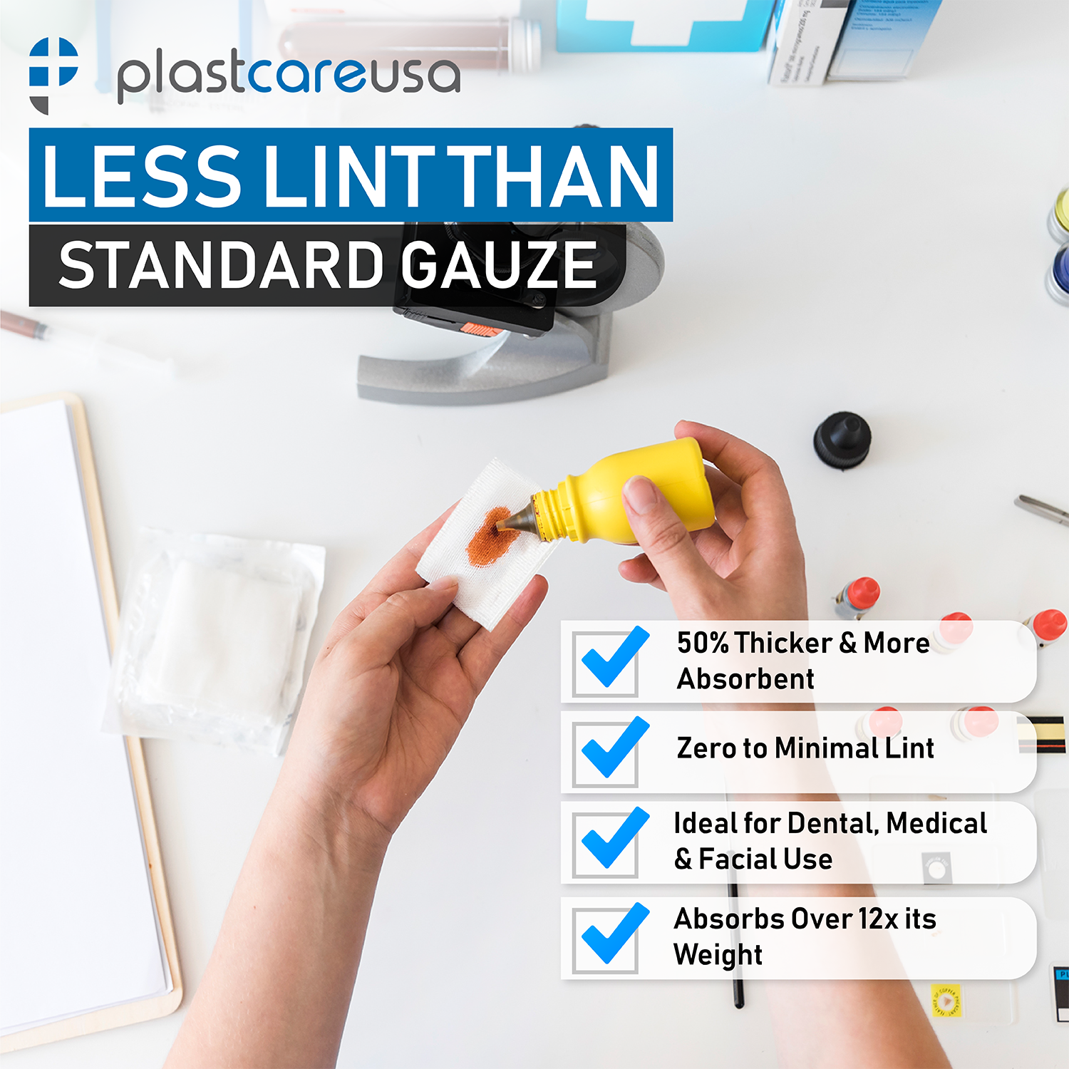 5000 2x2 Non Woven Sponges 4-Ply, Non-Sterile Cotton Dental Gauze (1 Case)