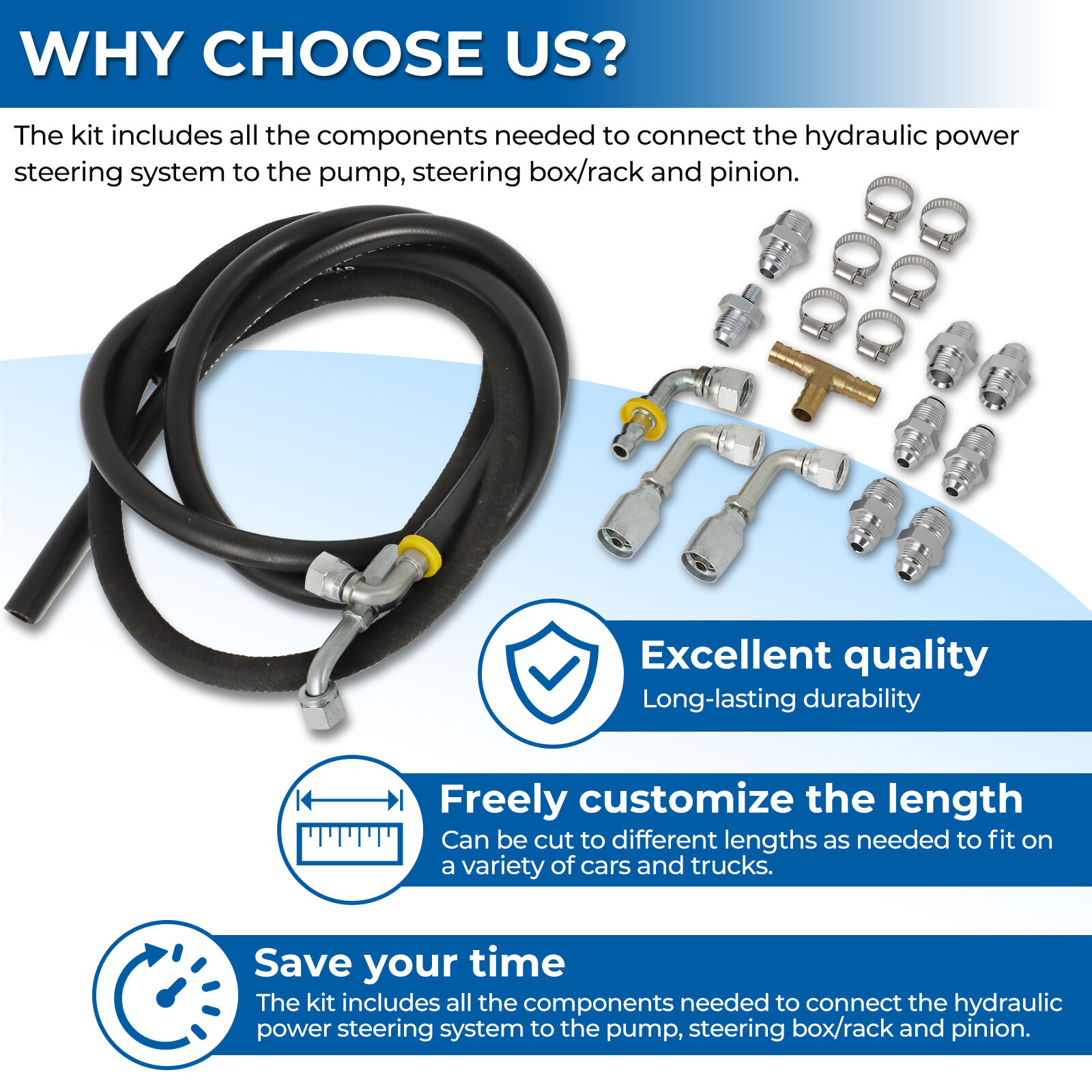 STEERING HOSE HOOKUP KIT FOR GM HYDROBOOST POWER BRAKE BOOSTER W/ FITTINGS SET