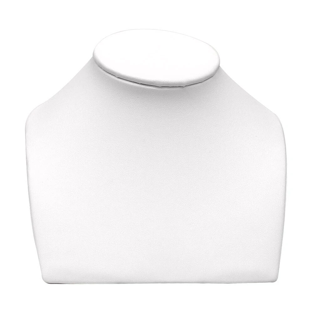 5" Tall White Leatherette Low Profile Necklace Display Bust
