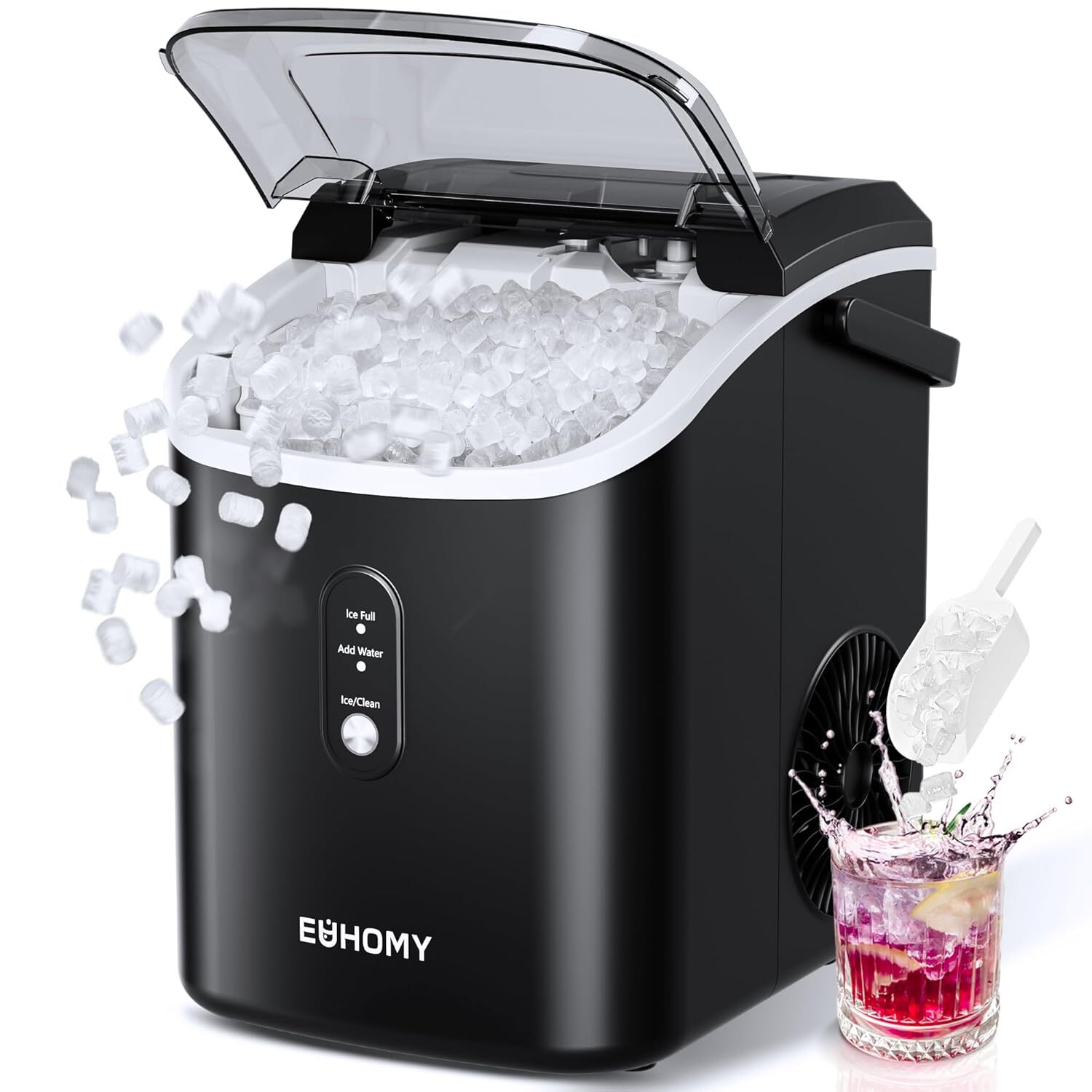 EUHOMY Nugget Ice Maker Countertop with Handle, Ready in 6 Mins, 34lbs/24H