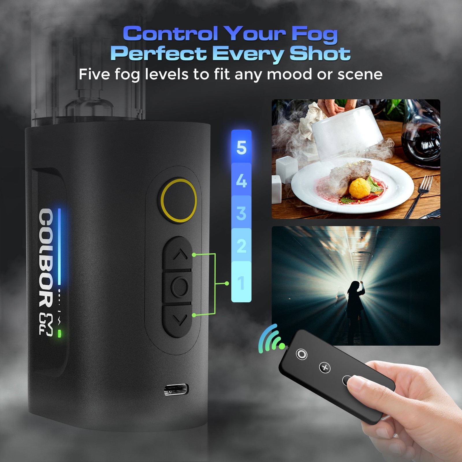 COLBOR CF3 Fog Machine 30W Mini Handheld Smoke Machine With 60° Tilt-Protection