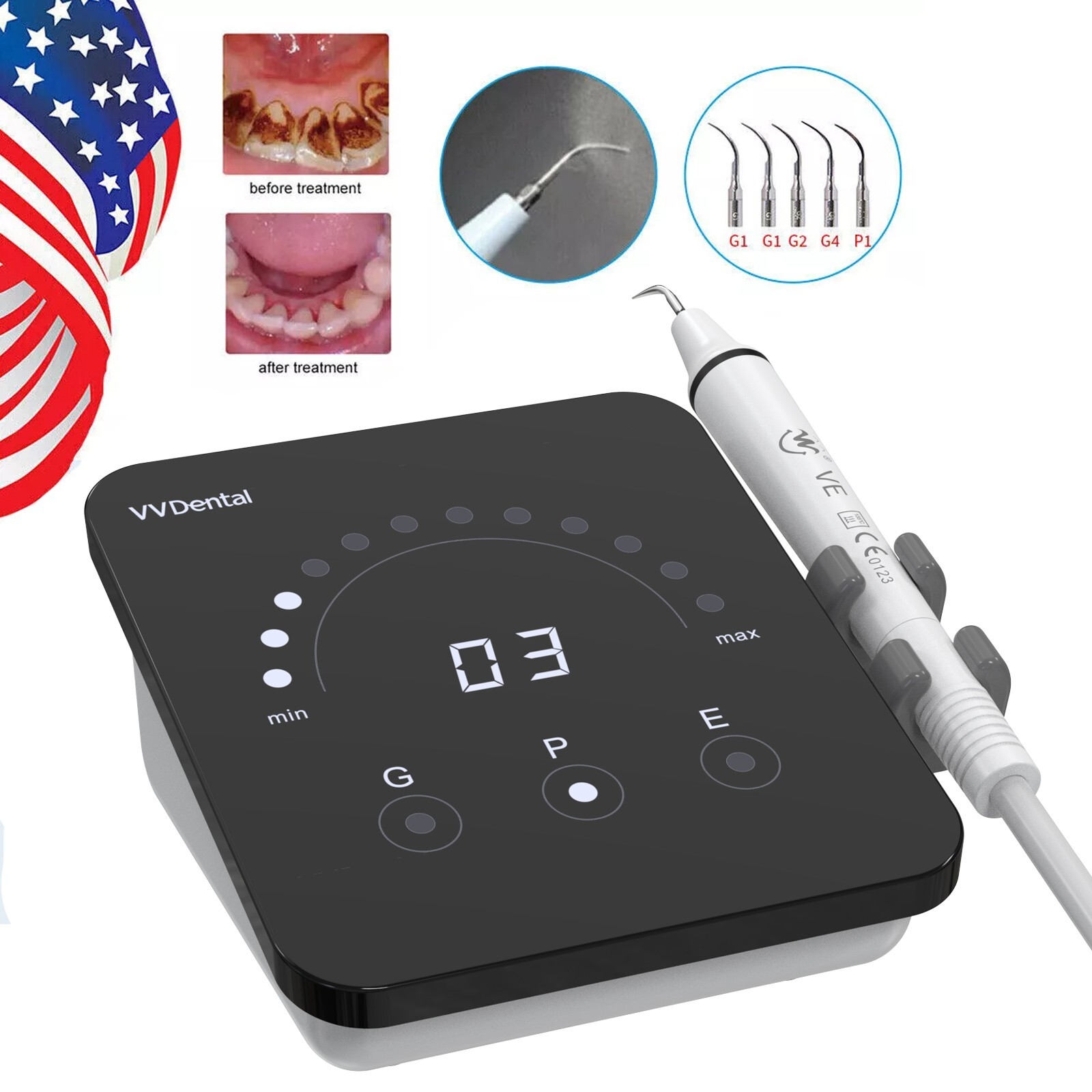 Ultrasonic Dental Piezo Scaler LED Handpiece 5 Tips Fits EMS Cavitron Woodpecker