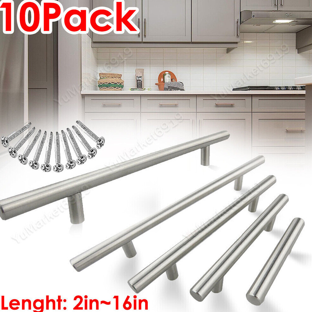 10Pack Brushed Nickel Kitchen Cabinet Pulls Stainless Steel Drawer T Bar Handles