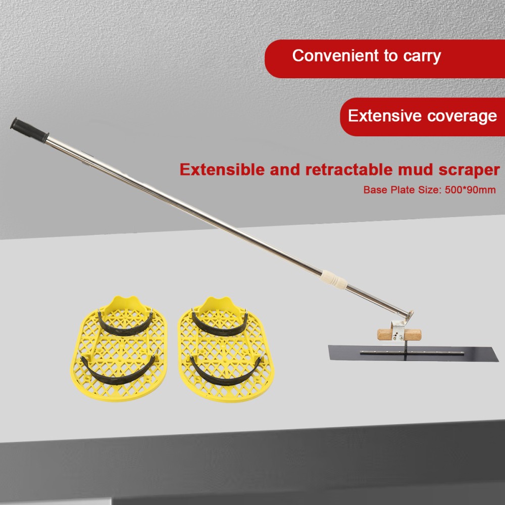 Long Handle Concrete Trowel Cement Surface Smoothing Tool w/ Finishing Shoes NEW