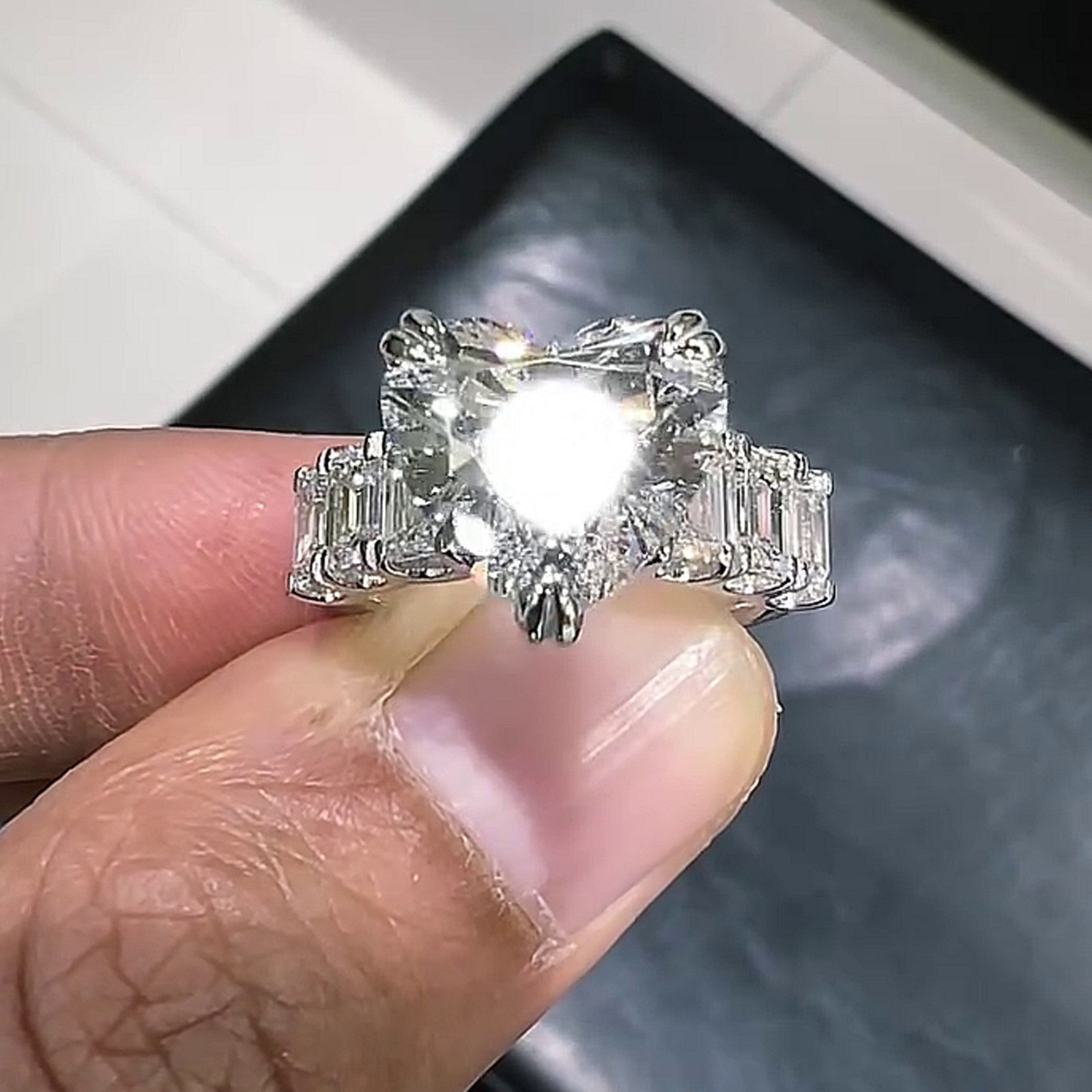 5.45CTW Heart Cut Moissanite Half Eternity Engagement Ring 14K White Gold Plated