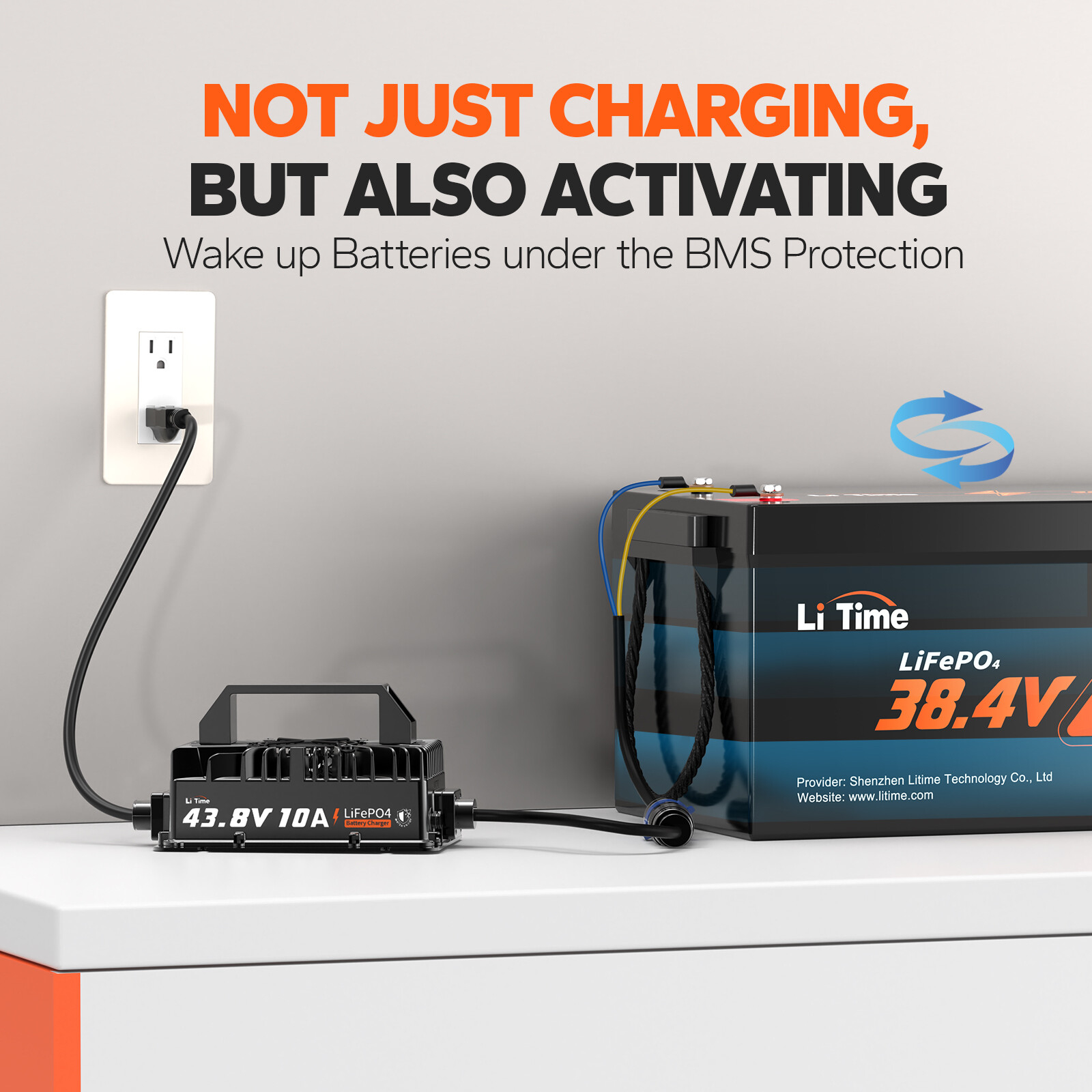 LiTime 36V 43.8V 10A AC-DC Smart Charger Waterproof for Lithium LiFePO4 Battery