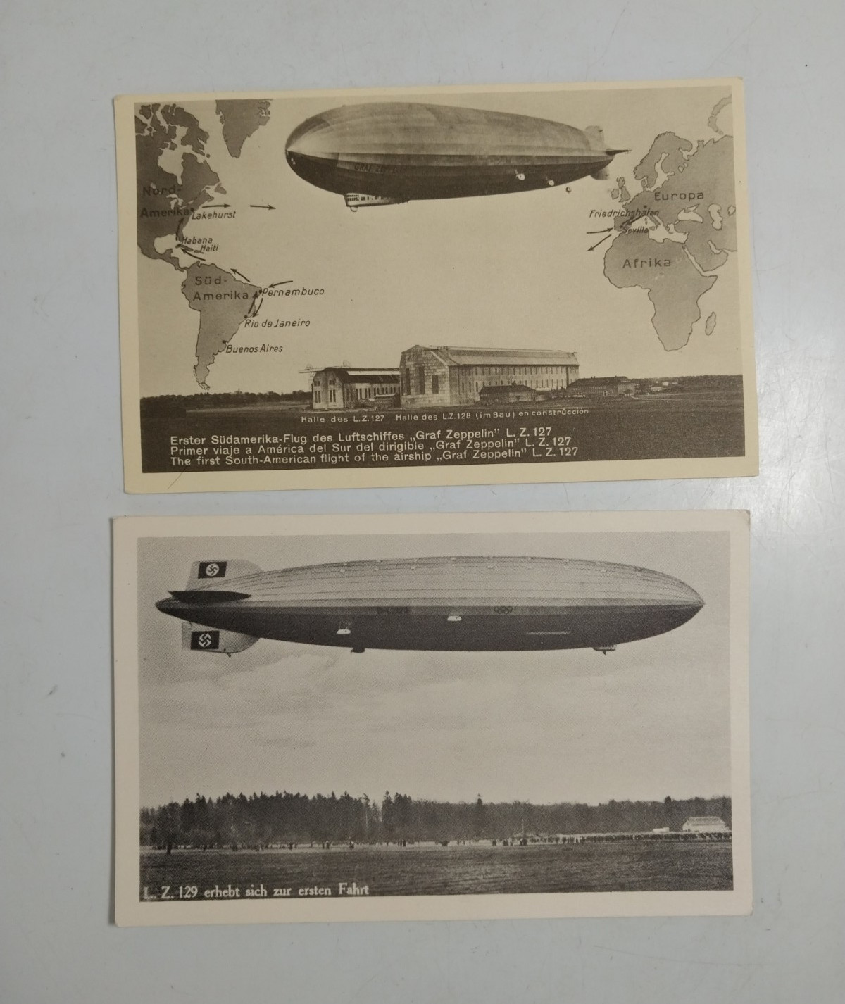2 GRAF ZEPPELIN LZ 127 129 Postcards Germany 1st South American Flight Lakehurst