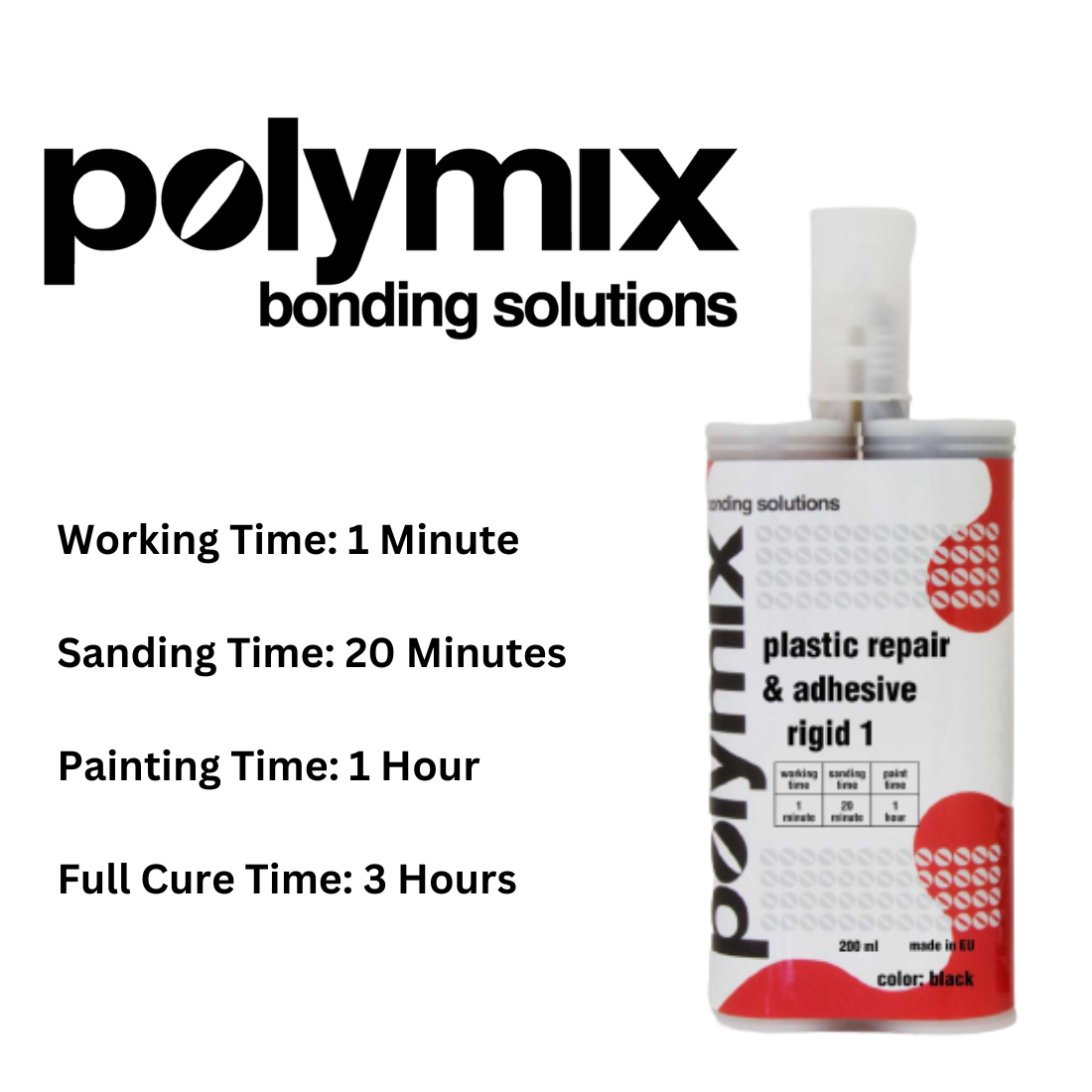 Polymix Black Automotive Rigid Plastic Repair & Adhesive Cartridge 200ml