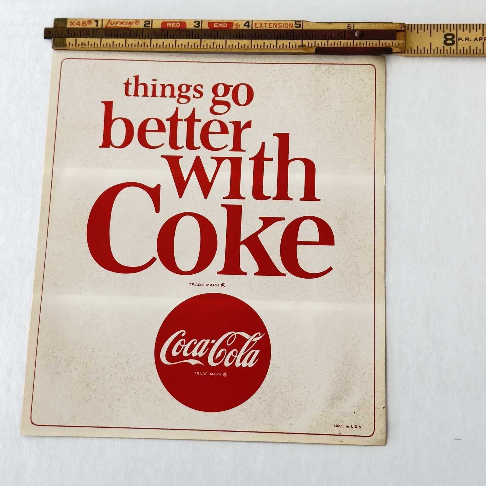 Vintage 1960s Coca-Cola Decal “Things Go Better With Coke” 8” Litho For Tin Sign