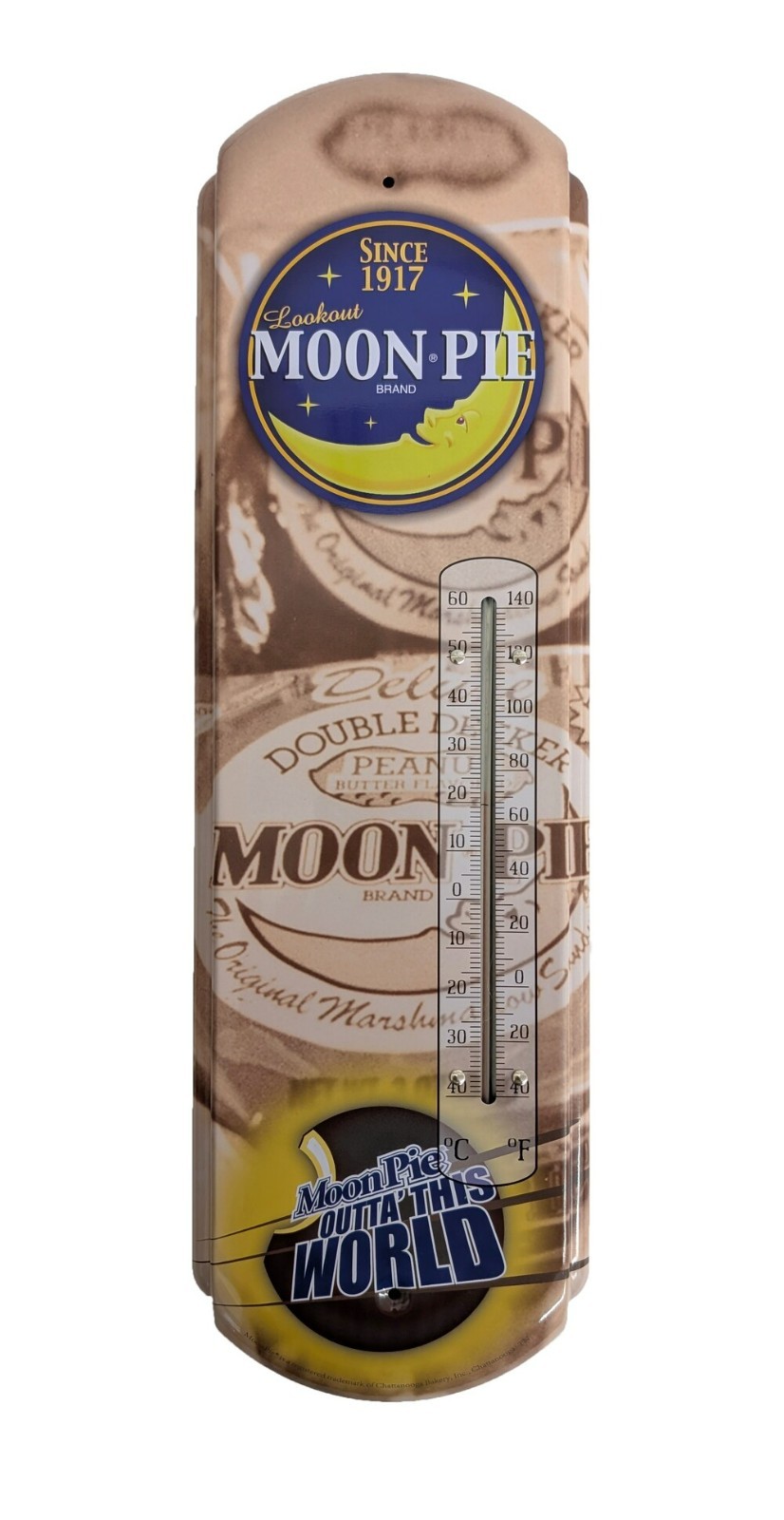 MOON PIE THERMOMETER NEW INDOOR/OUTDOOR METAL LARGE SIZE THERMOMETER