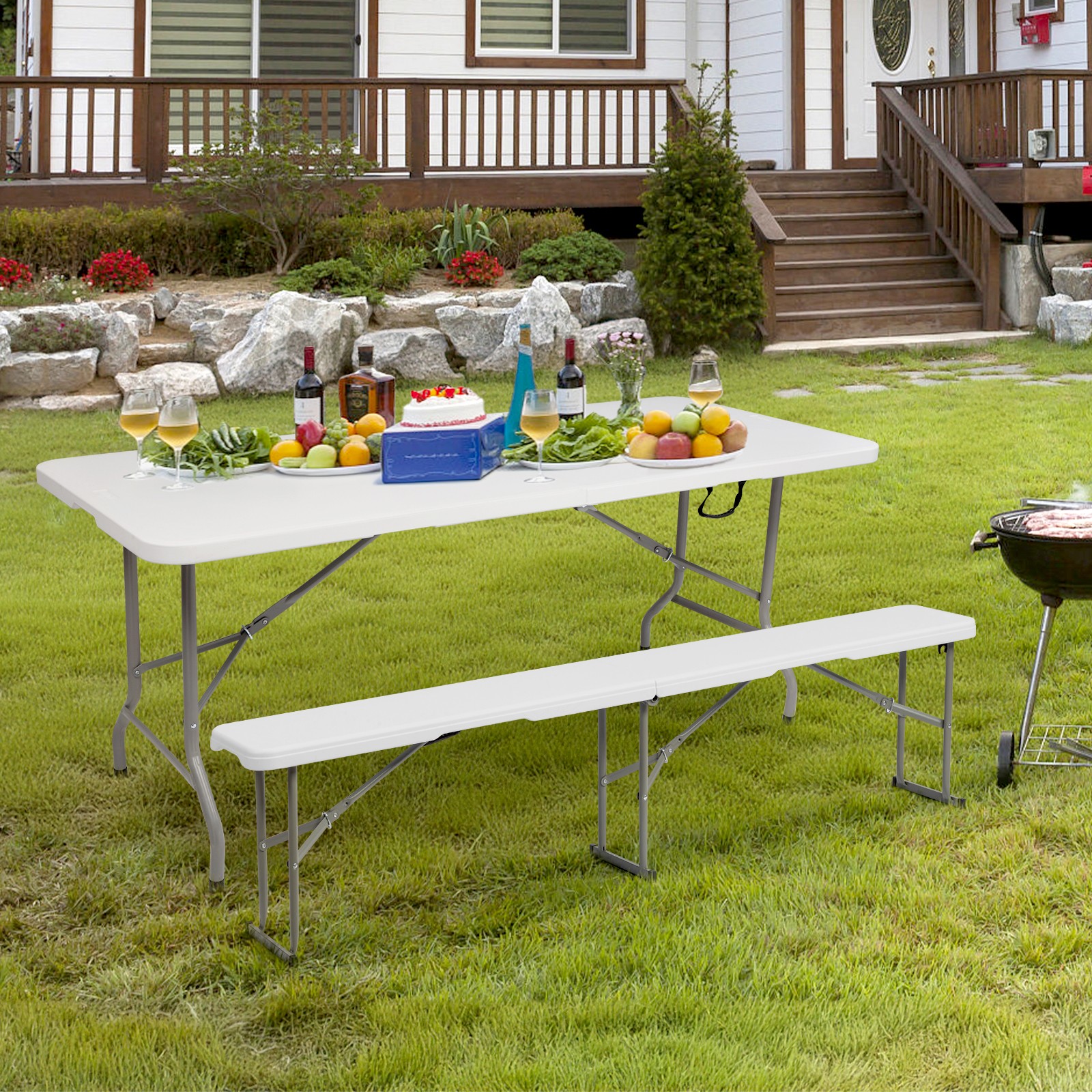 6FT Plastic Patio Foldable Bench Tabletop for In/Outdoor Garden Party Picnic