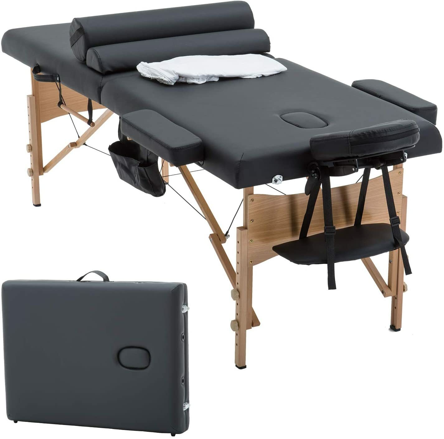 84" Massage Table Massage Bed Spa Bed Adjustable 2 Folding Portable, Black