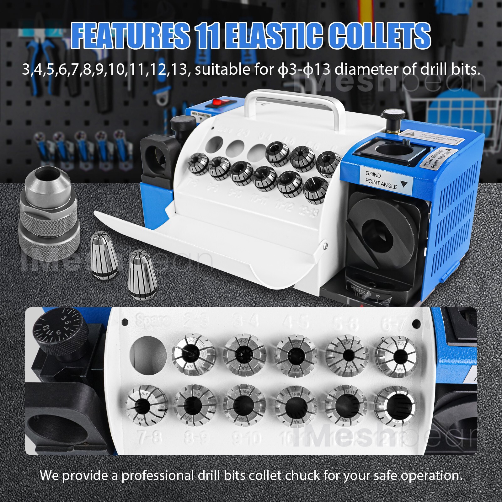 3-13/20mm Drill Bits Sharpener Bits Grinder Sharpener w/11 or 18 Collets 2 Wheel