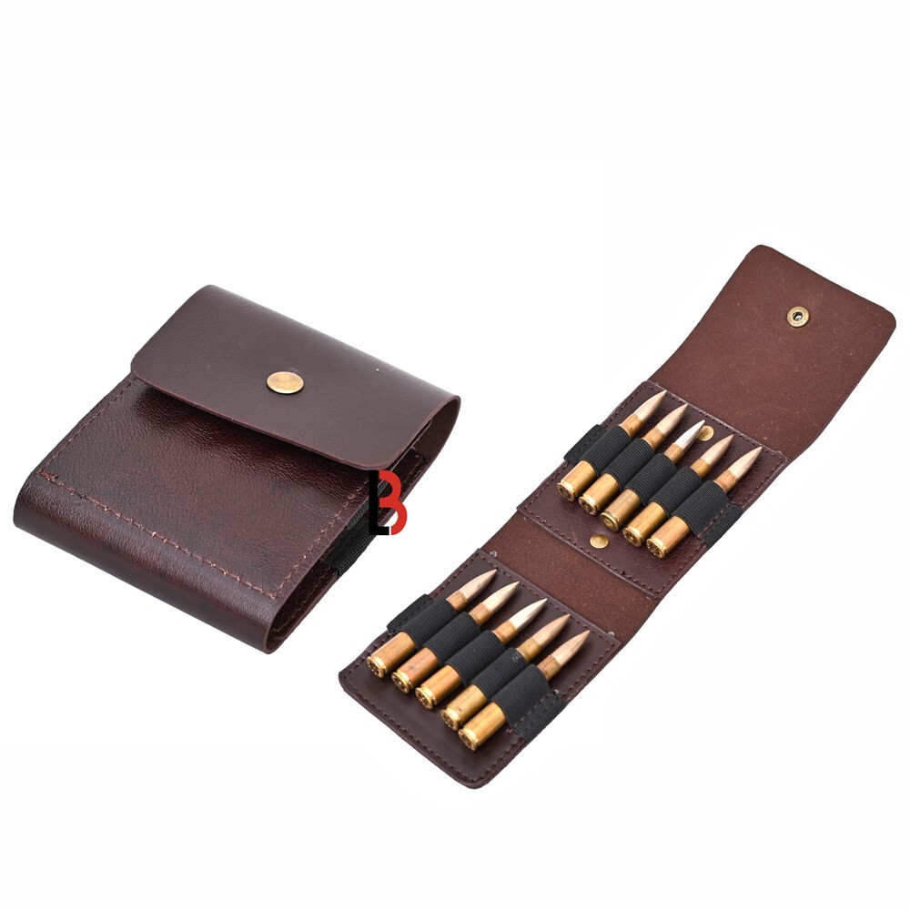Cow Leather Folding Rifle Cartridge Holder Ammo Wallet Pouch with Elastic Loops