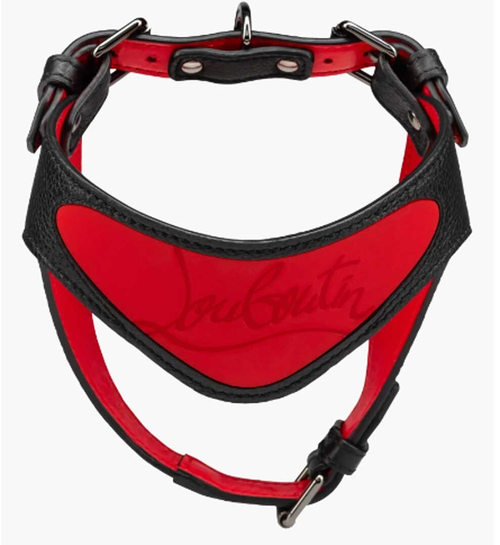 Christian Louboutin Loubiharness Small Leather Dog Harness Collar Black Red