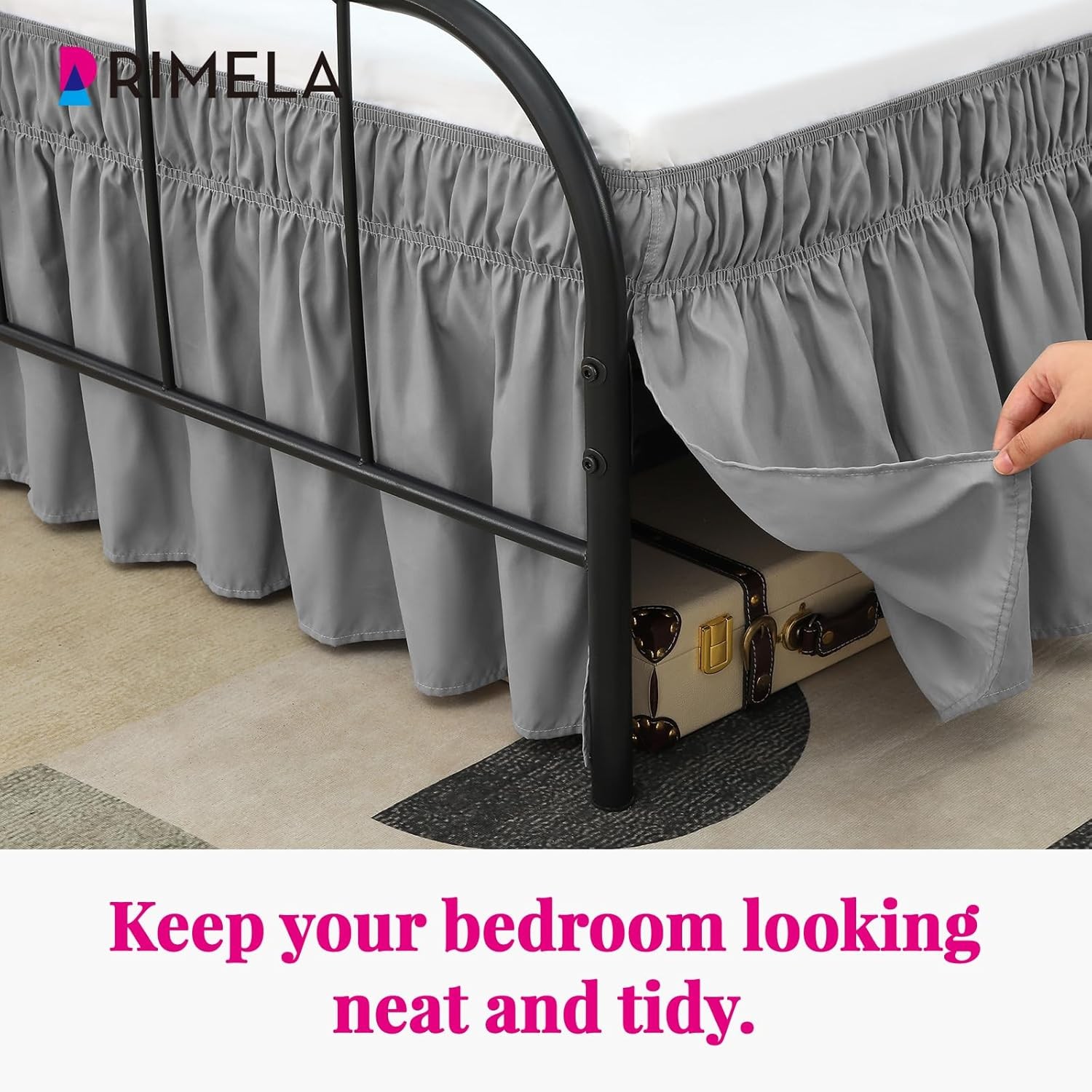 Grey Bed Skirts with Split Corners Queen Size 15 Inch Drop,Elastic Bed Skirting