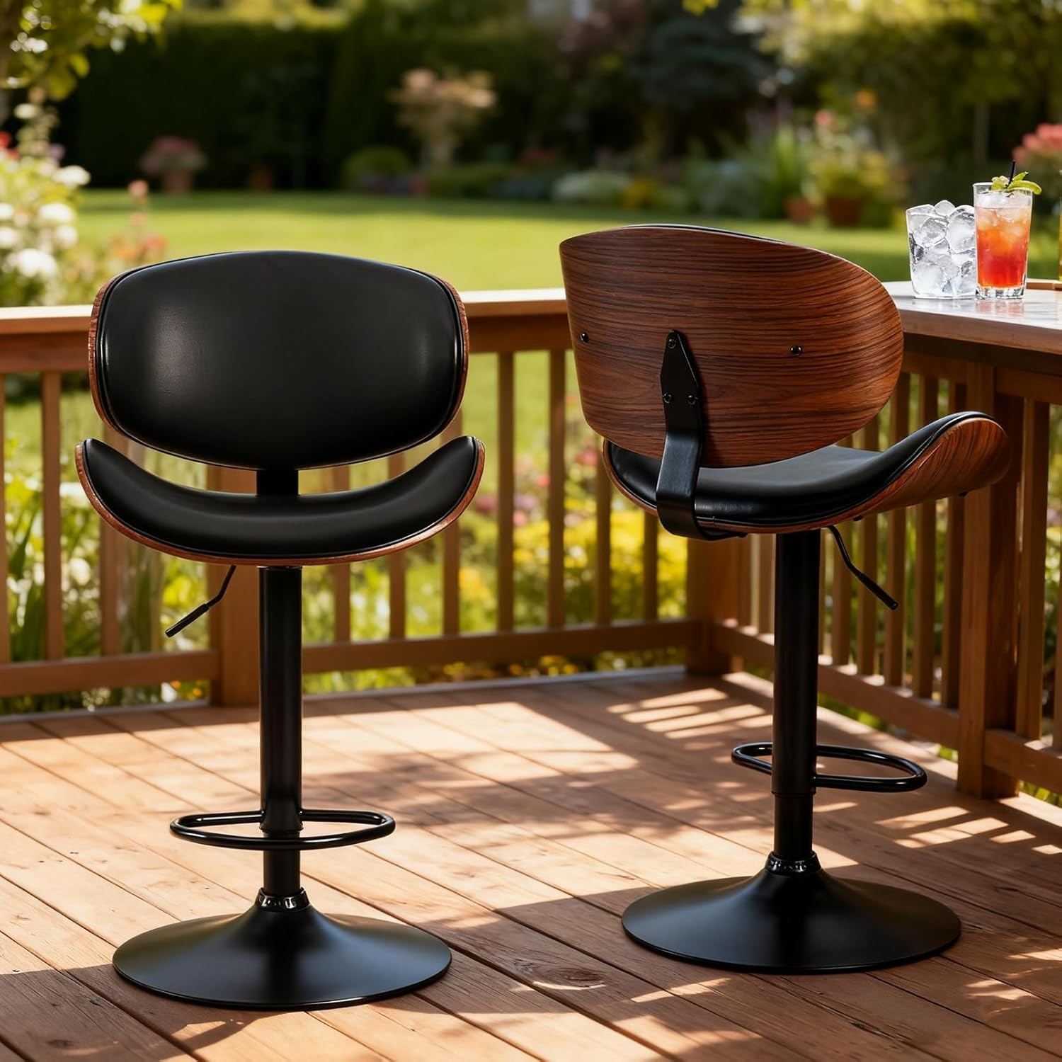 2Pcs Swivel Bar Stools,PU Leather Upholstery,w/Back&Footrest,Height Adjustable