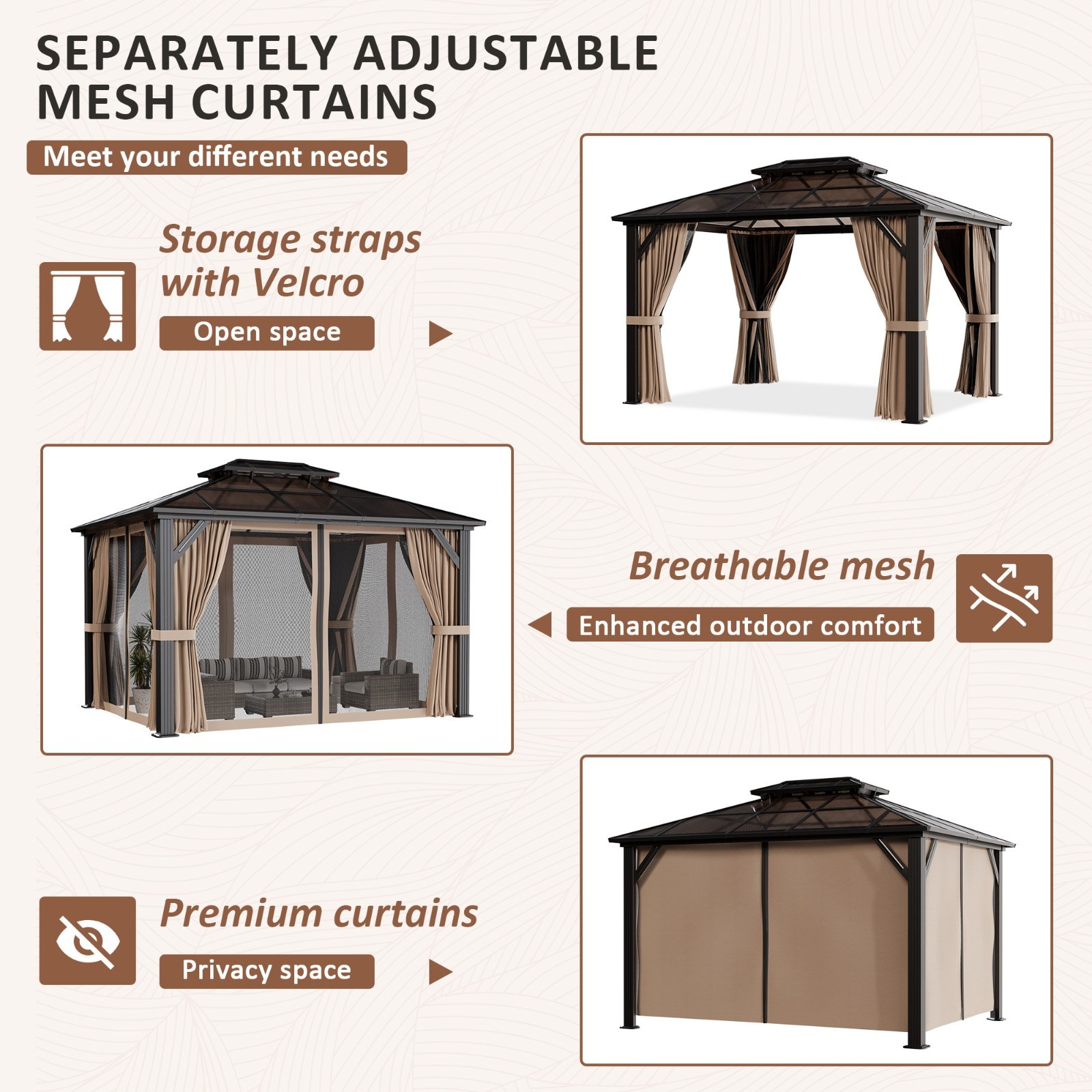 10 ft. x 12 ft. Outdoor Polycarbonate Double Roof Gazebo with Aluminum Frame