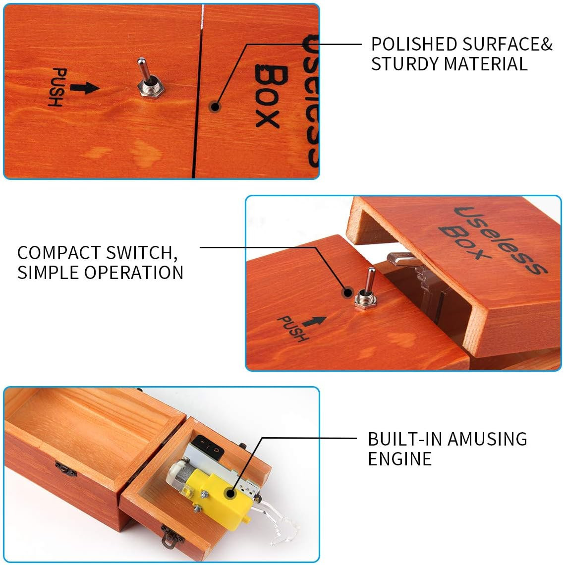 Useless Box Leave Me Alone Machine Fully Assembled in Real WooD/ 2 DAY FAST SHIP