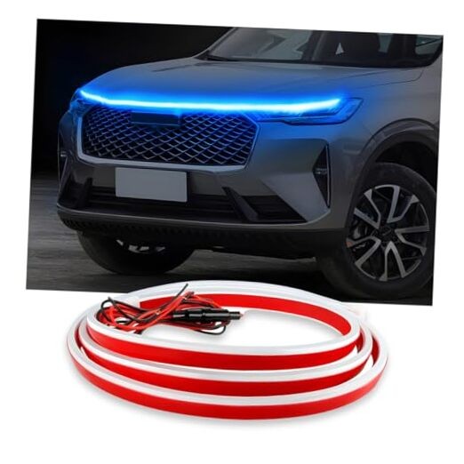 Car Hood Light Strip Flexible DRL Dynamic Scan Start up Hoodbeam 71 Inches Blue