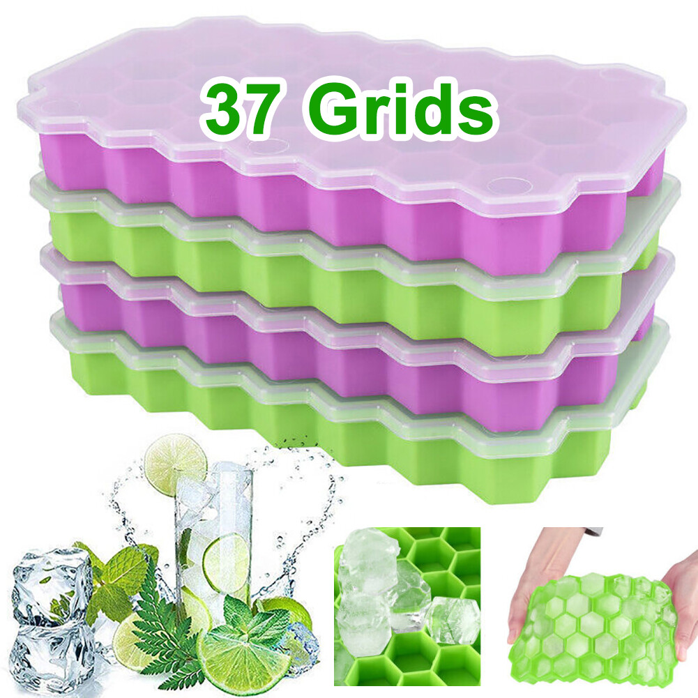 1-2PCS Silicone Ice Cube Tray Honeycomb Molds With Lid Bar Whiskey Cocktails
