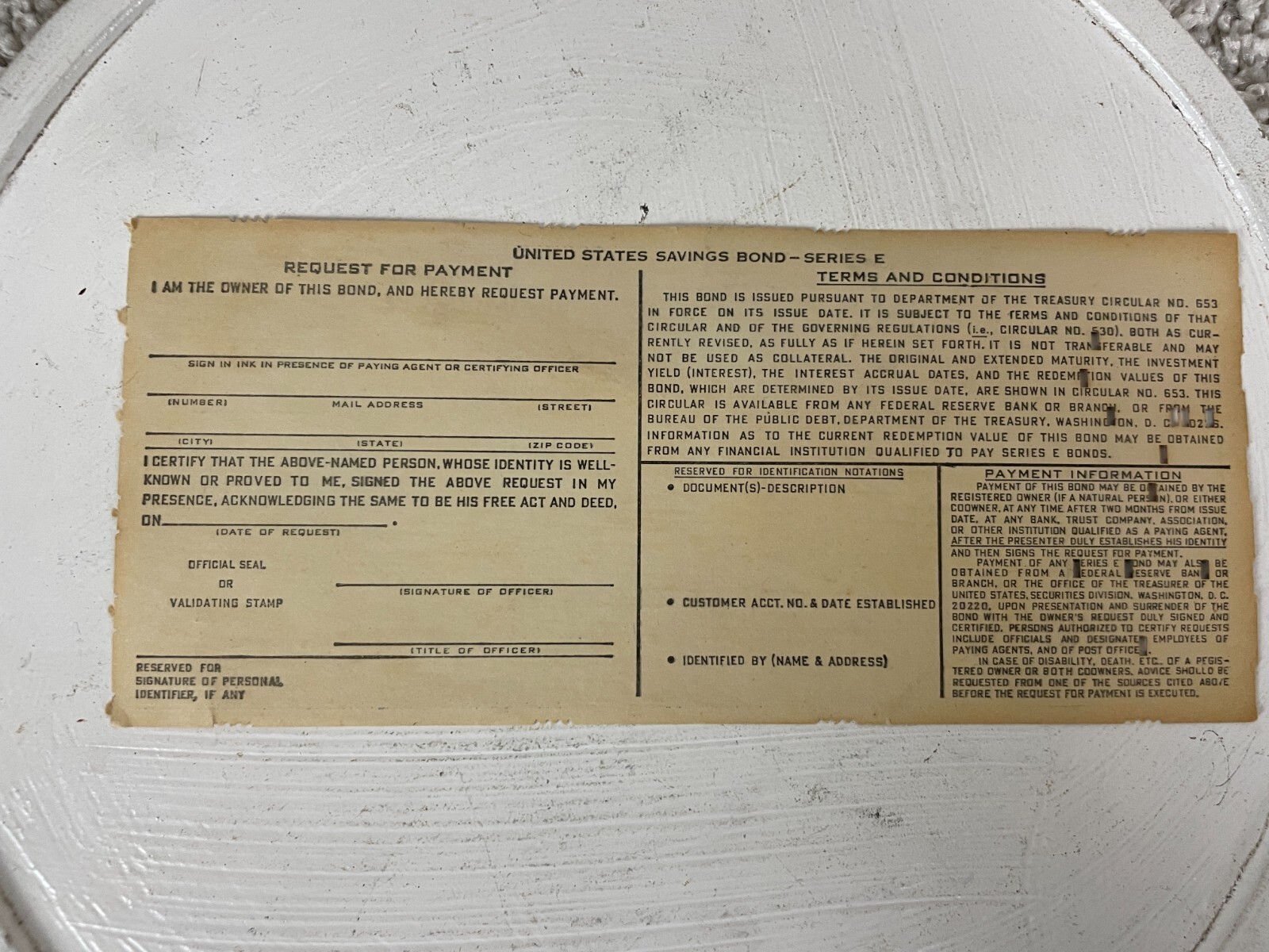 Vintage The United States Of America Twenty Five Dollars Savings Bond Series E