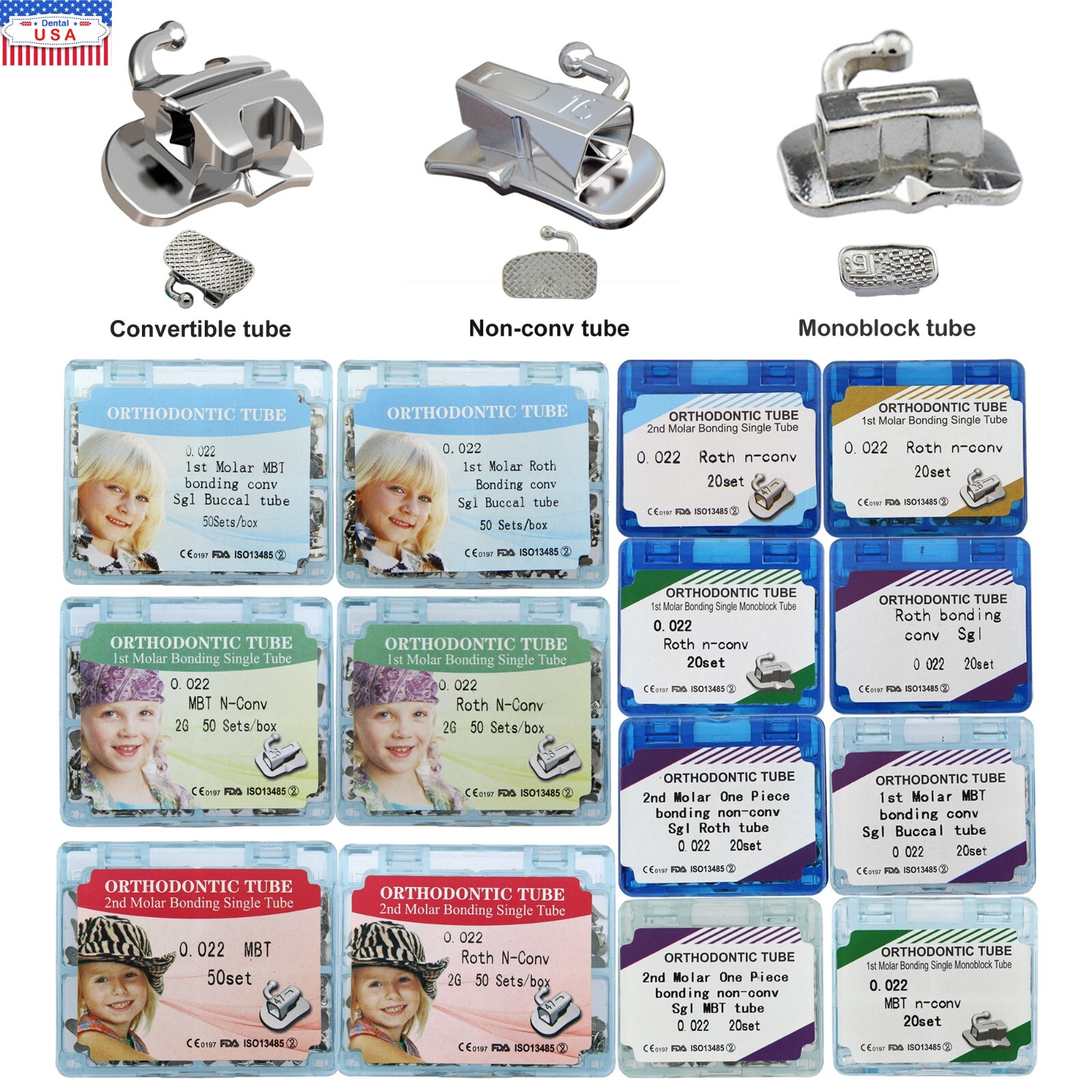 tubos de ortodoncia Dental Orthodontic Buccal Tube 1st 2nd Molar MBT Roth 022