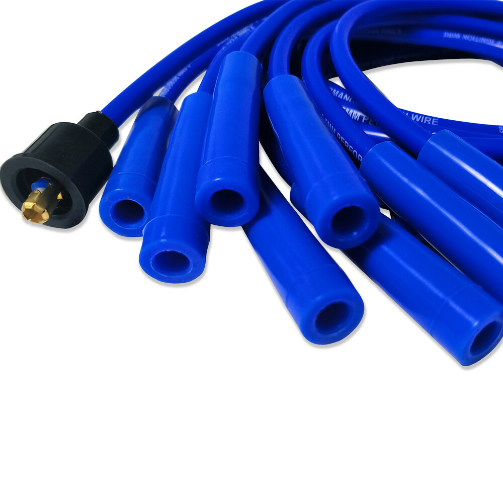 Universal 8.5mm Blue Spark Plug Wires Straight Boots Spiral Core V8