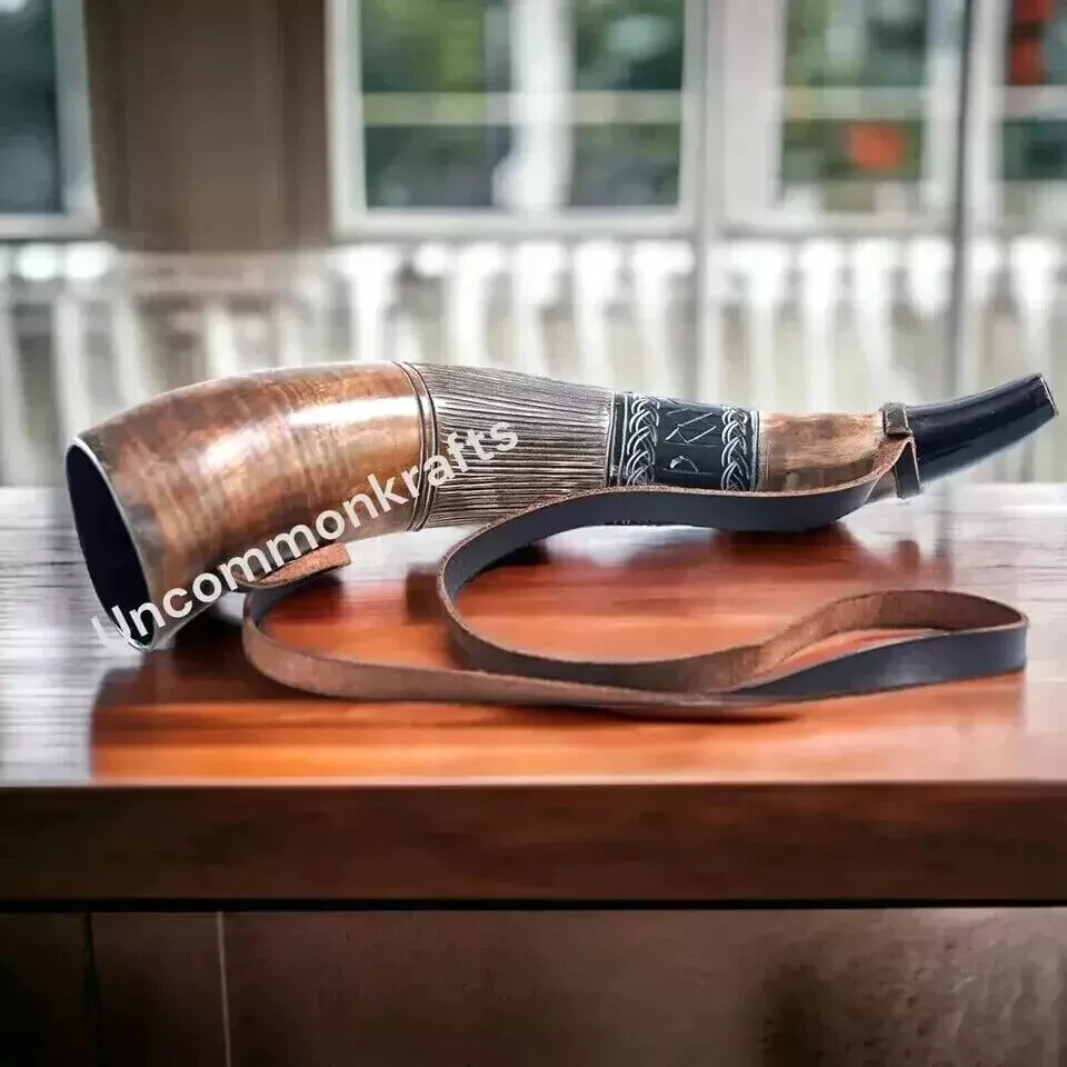 Viking War Horn - 16" Genuine Ox-Horn Battle Trumpet Premium Hand Engraved