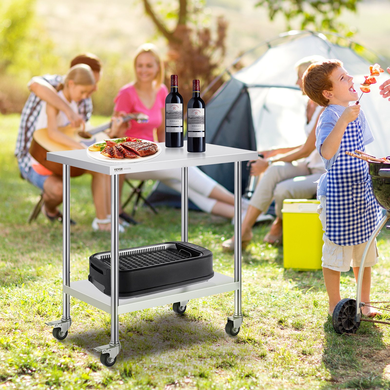 VEVOR Stainless Steel Work Table Commercial Prep Table 24x36 Inch With 4 Casters