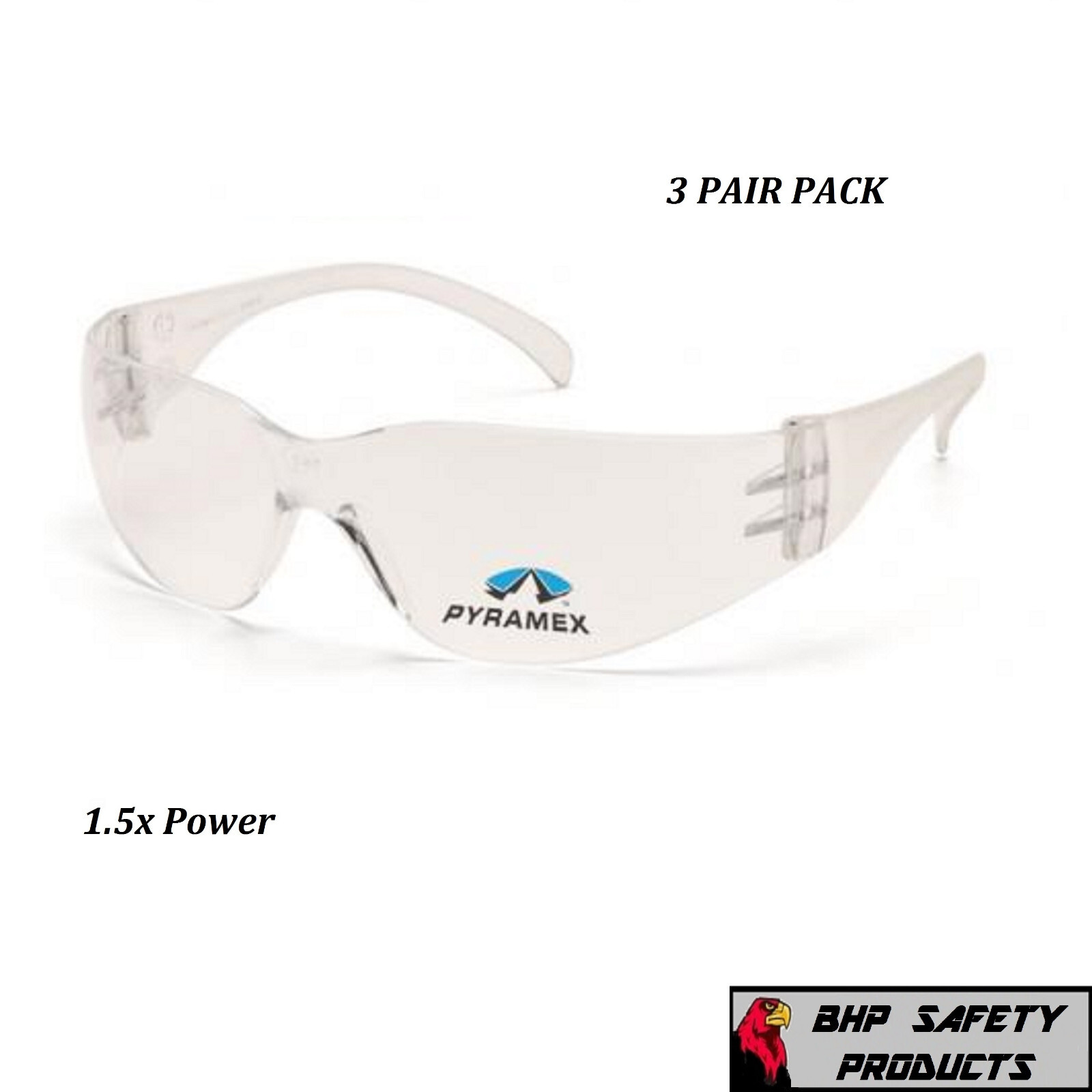 (3 PAIR) PYRAMEX INTRUDER READER SAFETY GLASSES BIFOCAL 1.5 CLEAR LENS S4110R15