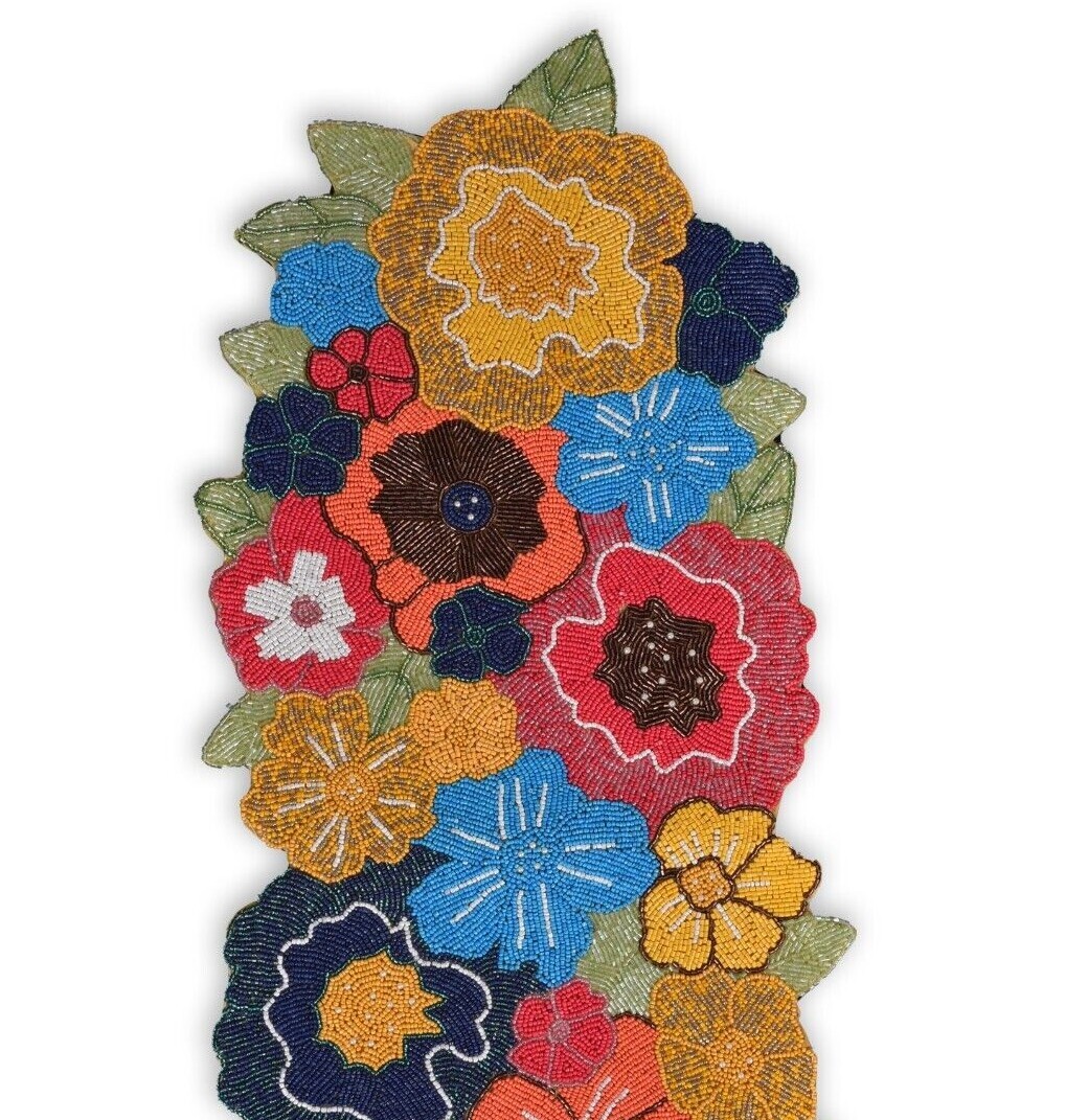 Floral Beaded Table Runner, Multicolor Table Runner, Spring Tableware 13X36 Inch