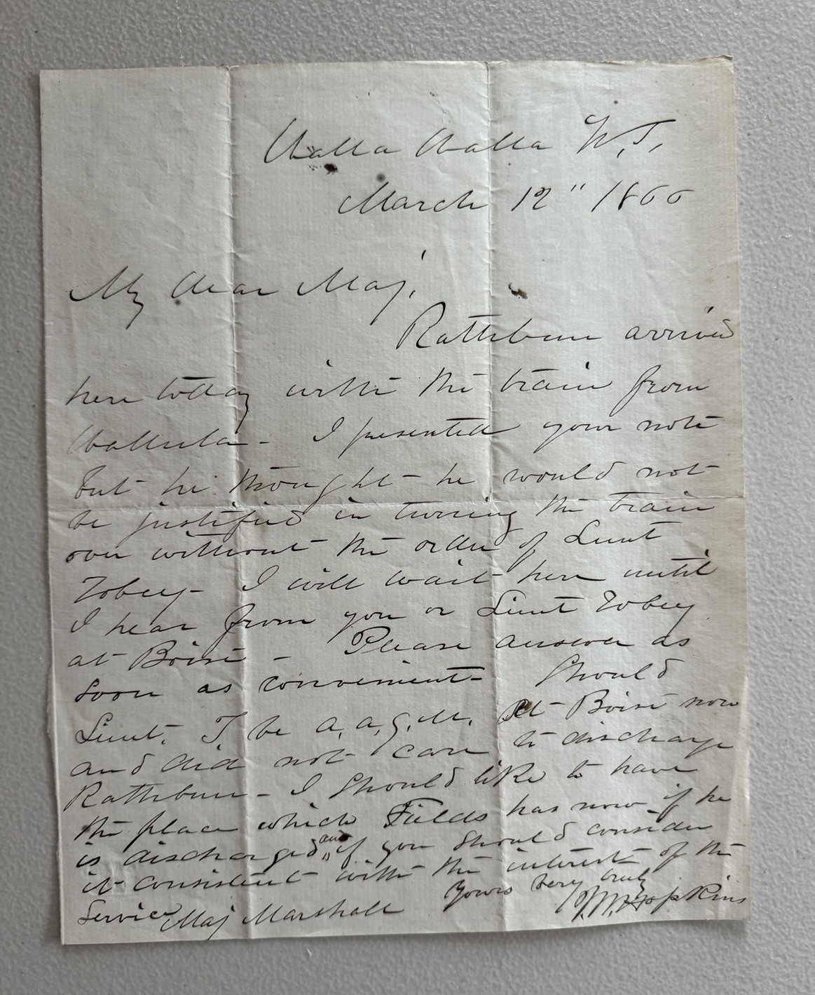 1866 Military Letter Walla Walla Wallula Washington Territory Letter