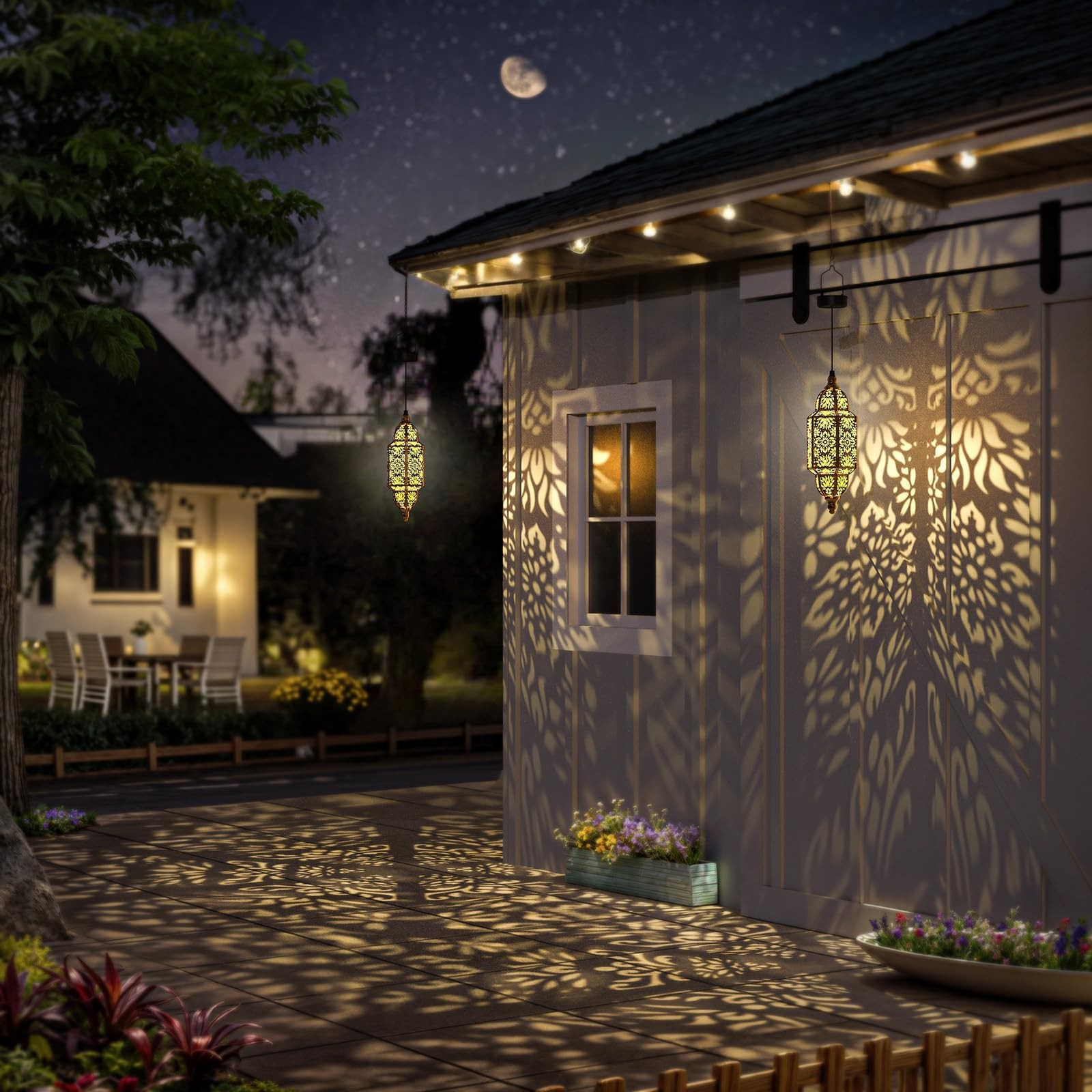 Hanging Solar Lights Outdoor Garden Decorative Solar Lantern Waterproof Metal US